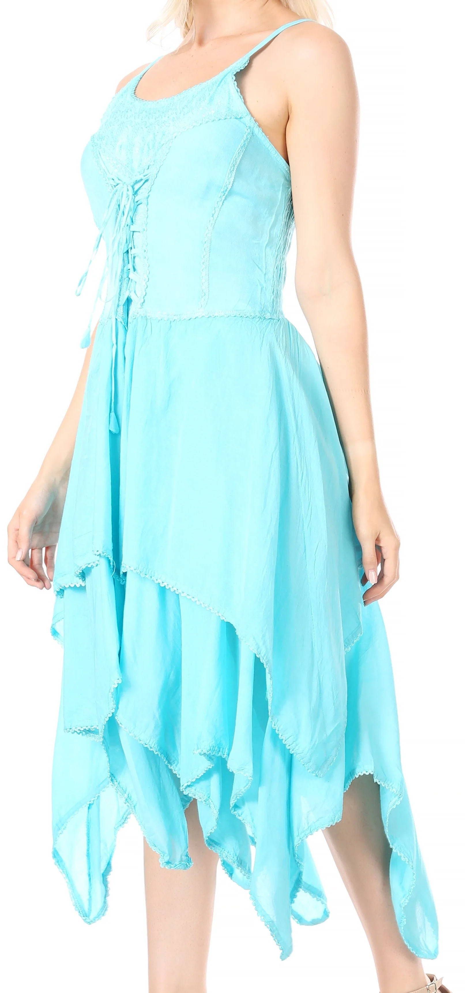 Sakkas Lady Mary Jacquard Corset Style Bodice Lightweight Handkerchief Hem Dress - Image 3