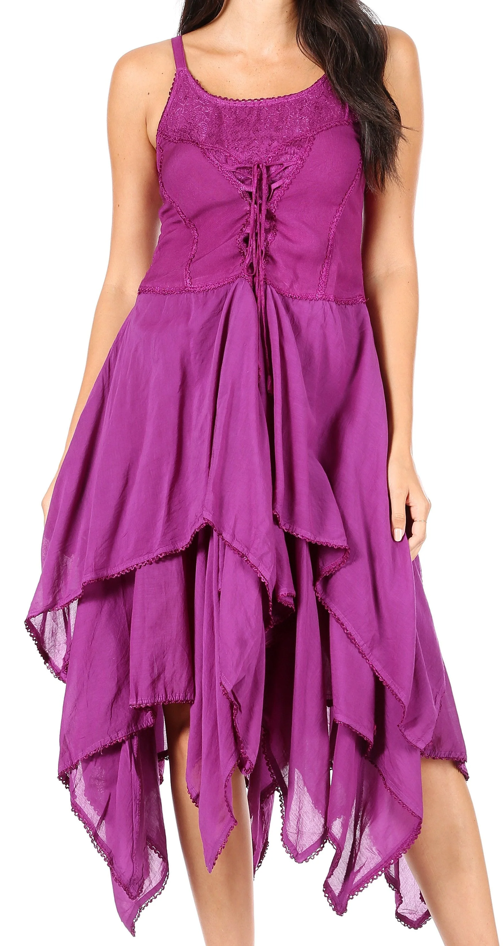 Sakkas Lady Mary Jacquard Corset Style Bodice Lightweight Handkerchief Hem Dress - Image 31