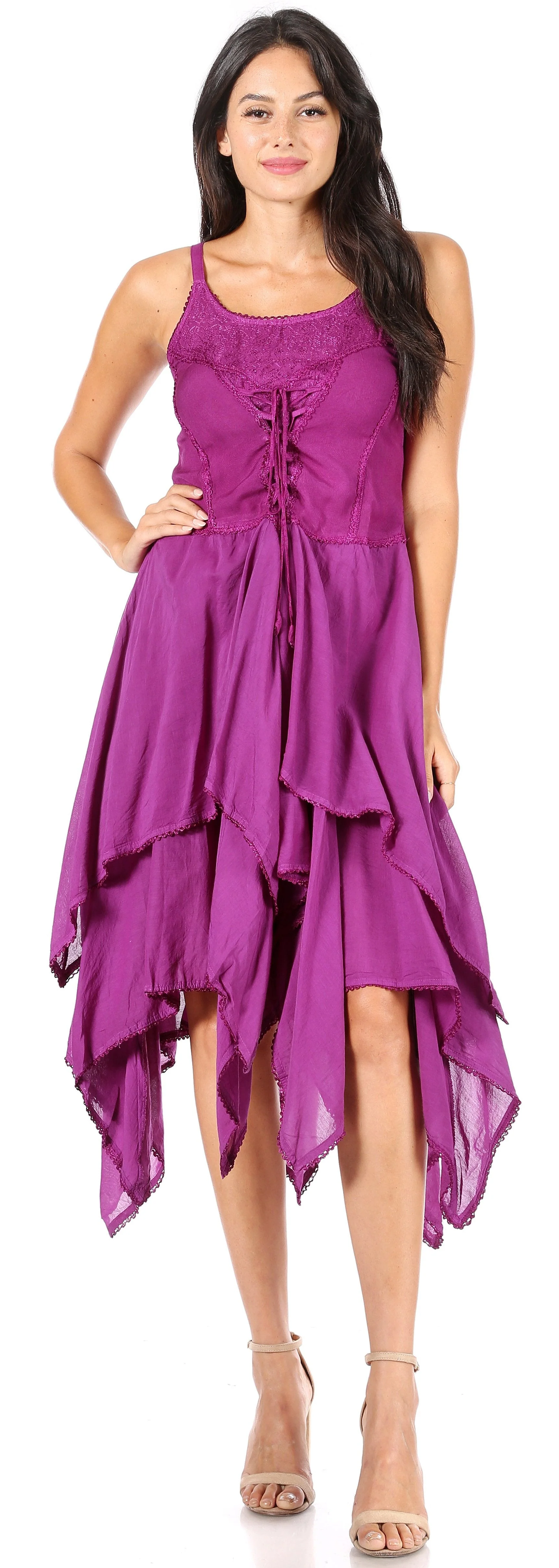 Sakkas Lady Mary Jacquard Corset Style Bodice Lightweight Handkerchief Hem Dress - Image 35