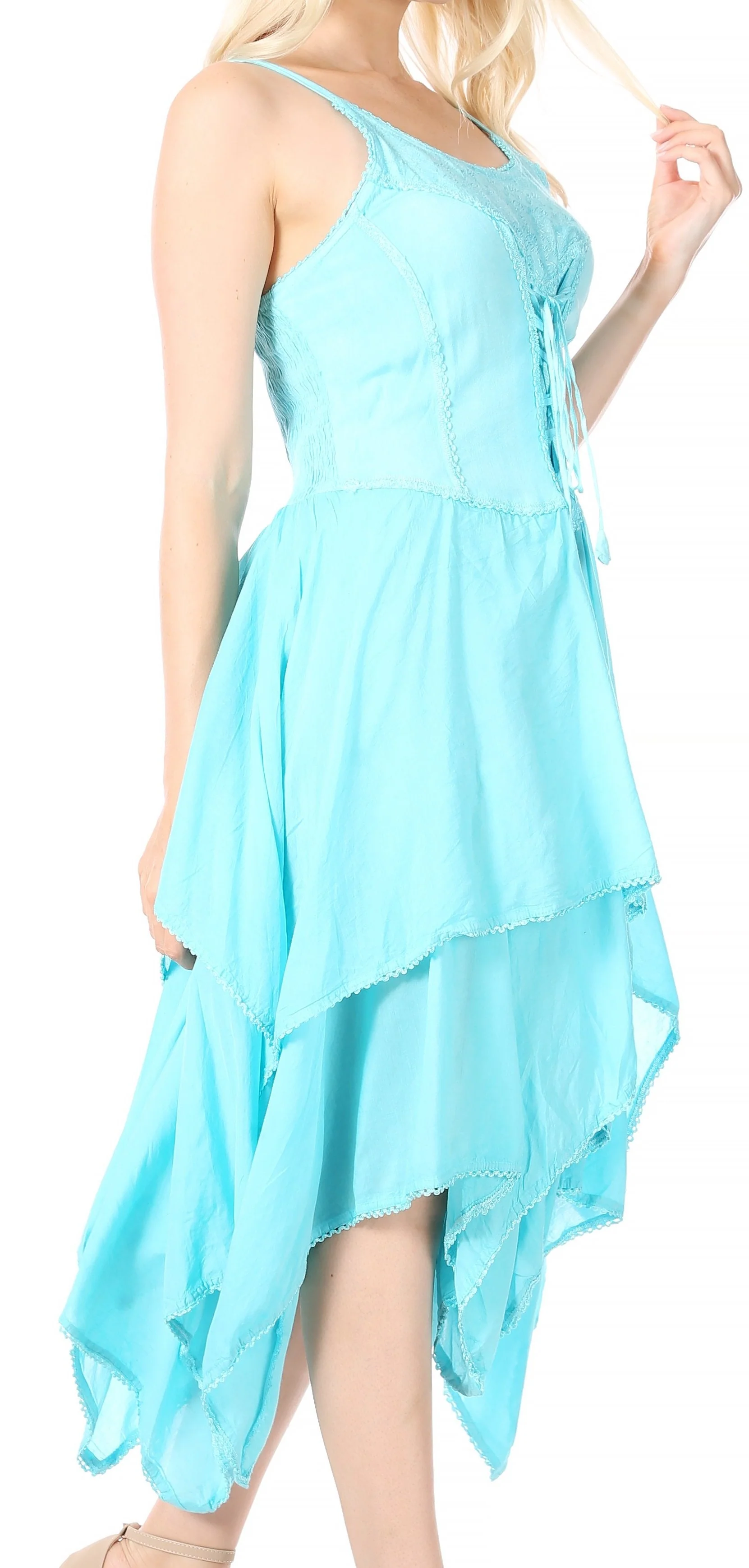 Sakkas Lady Mary Jacquard Corset Style Bodice Lightweight Handkerchief Hem Dress - Image 4
