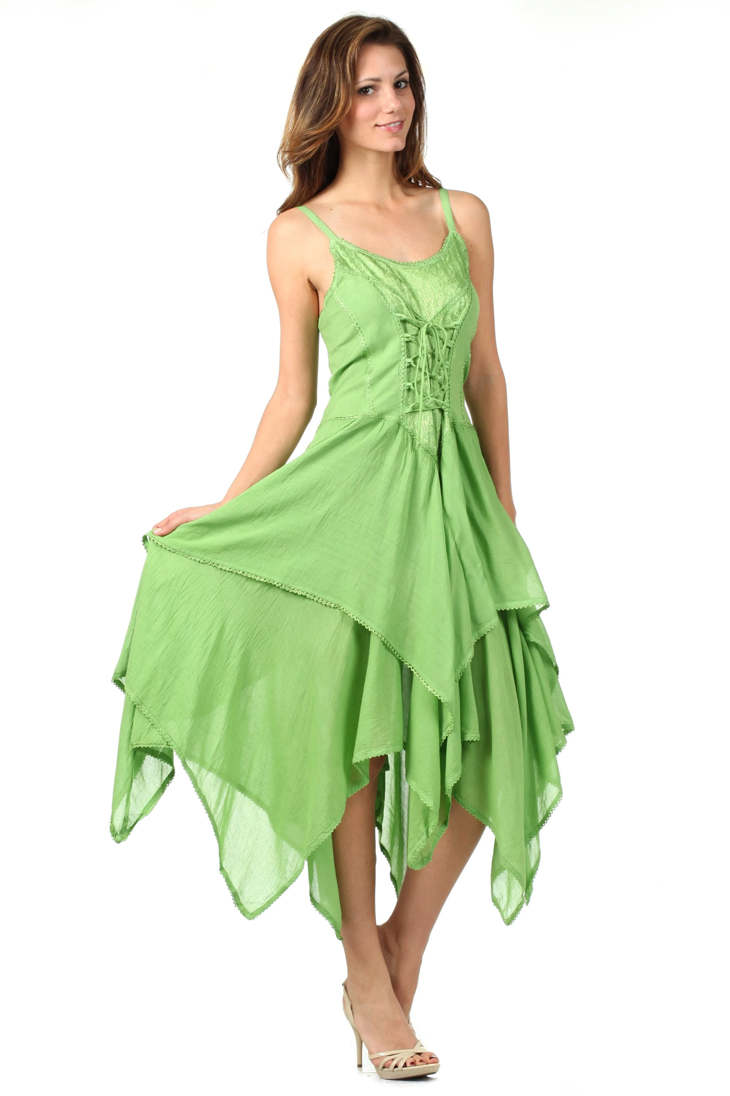 Sakkas Lady Mary Jacquard Corset Style Bodice Lightweight Handkerchief Hem Dress - Image 48