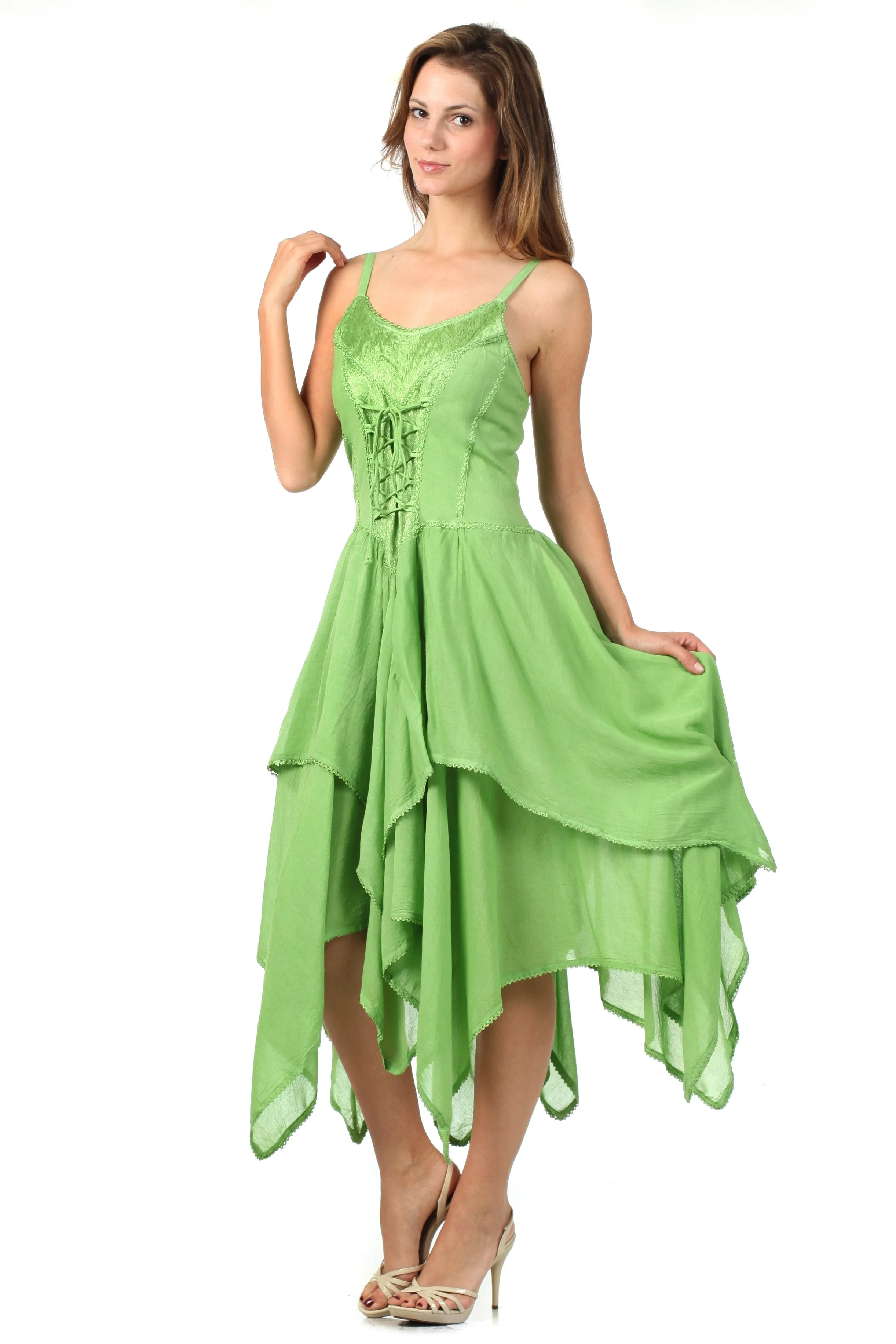 Sakkas Lady Mary Jacquard Corset Style Bodice Lightweight Handkerchief Hem Dress - Image 49