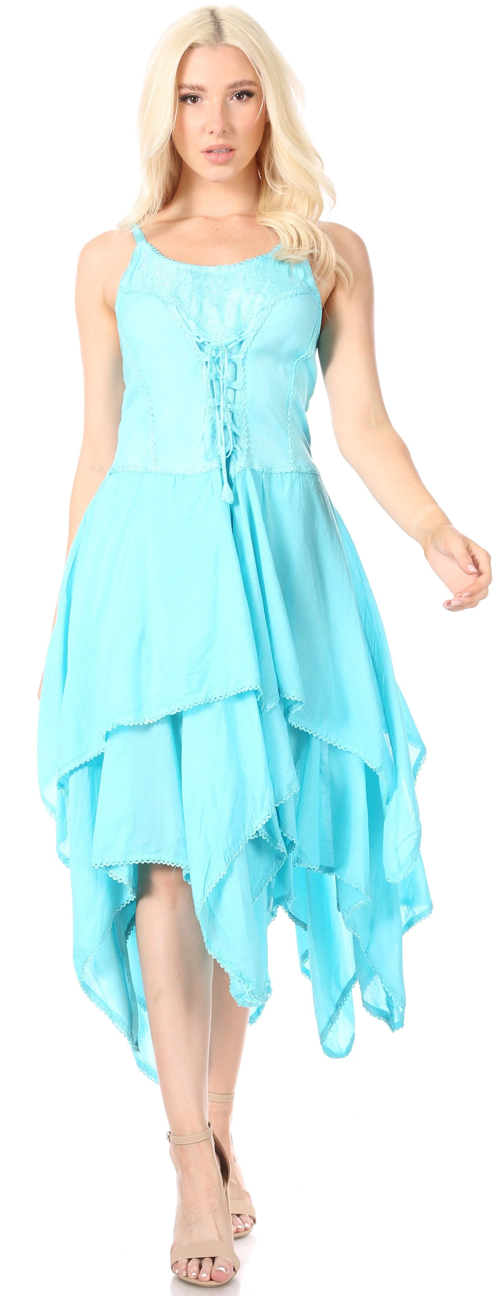 Sakkas Lady Mary Jacquard Corset Style Bodice Lightweight Handkerchief Hem Dress - Image 5