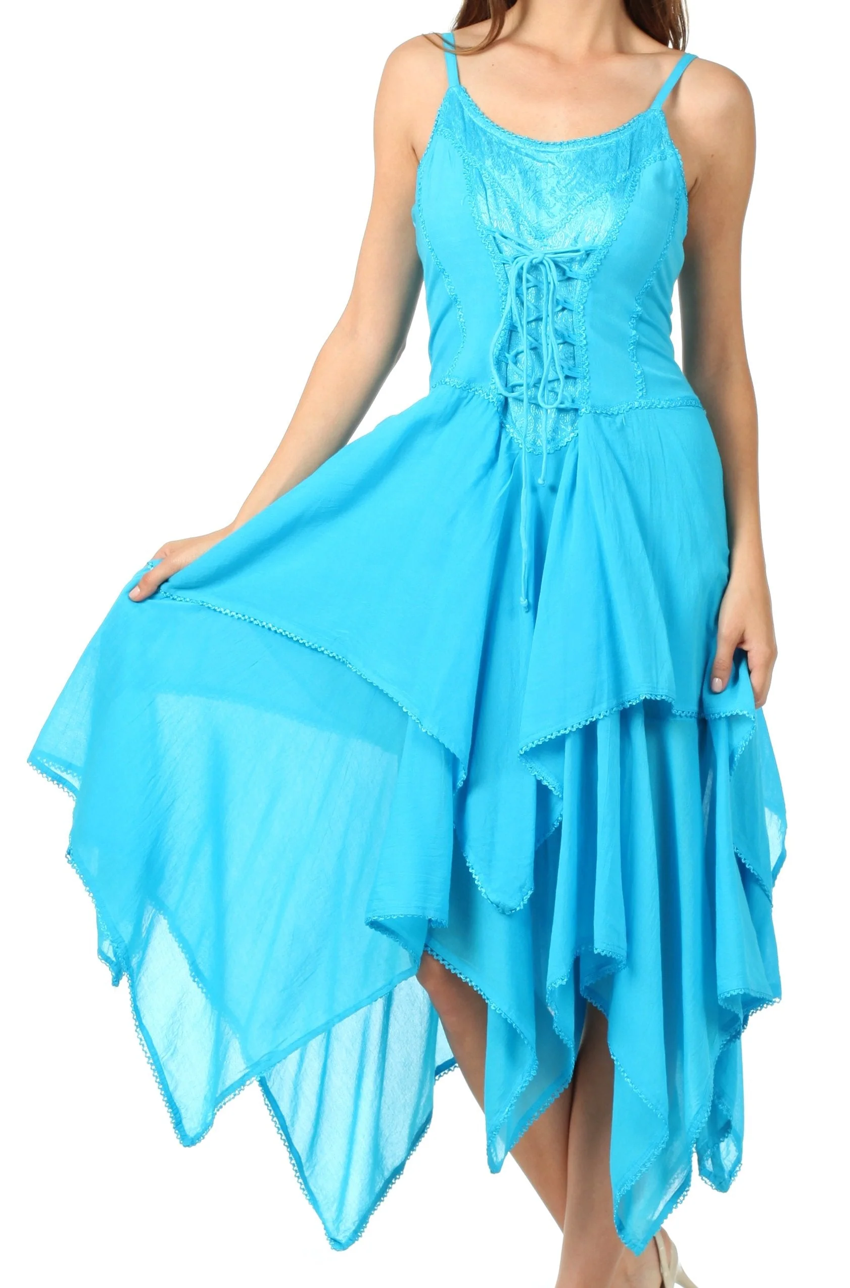 Sakkas Lady Mary Jacquard Corset Style Bodice Lightweight Handkerchief Hem Dress - Image 51