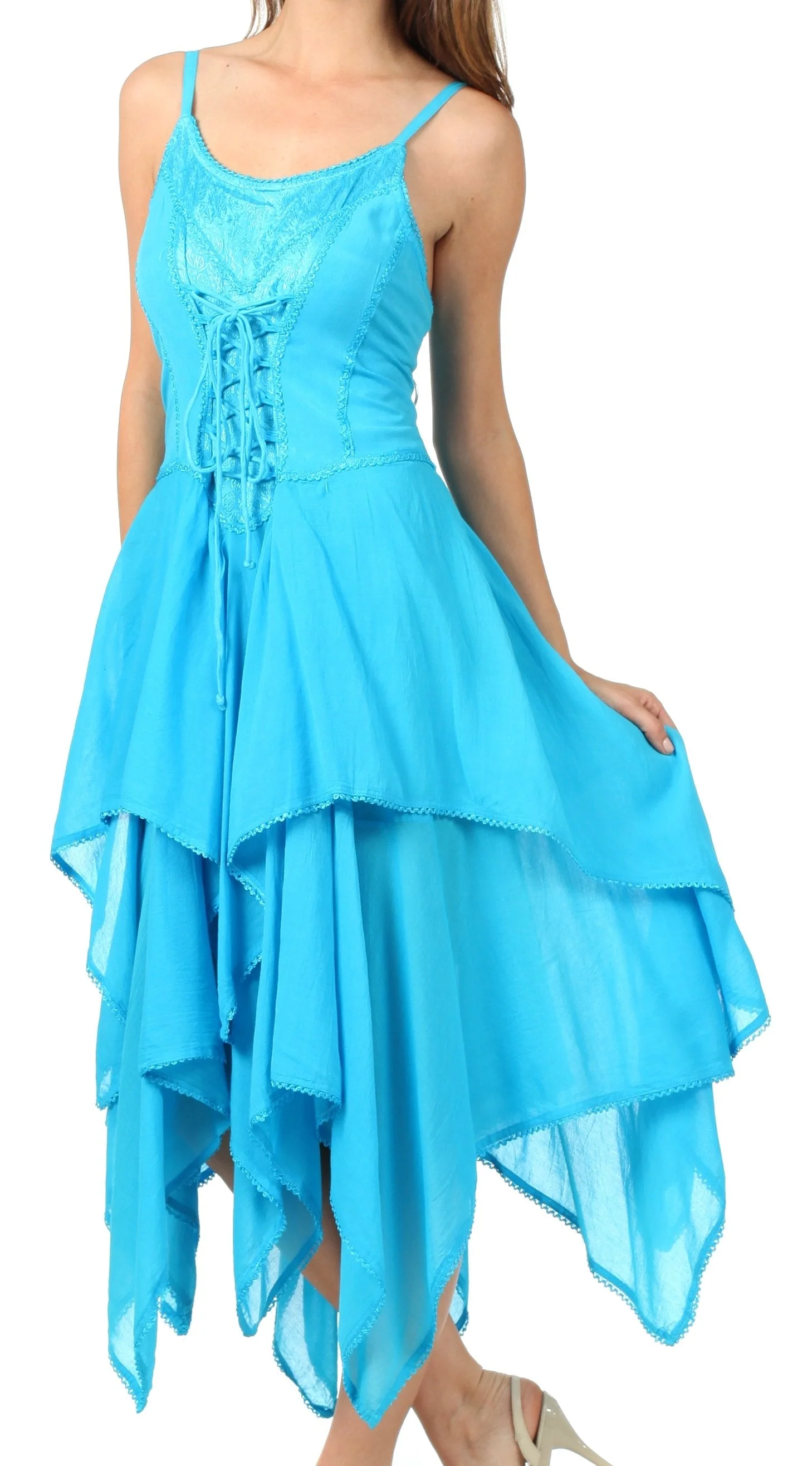 Sakkas Lady Mary Jacquard Corset Style Bodice Lightweight Handkerchief Hem Dress - Image 54