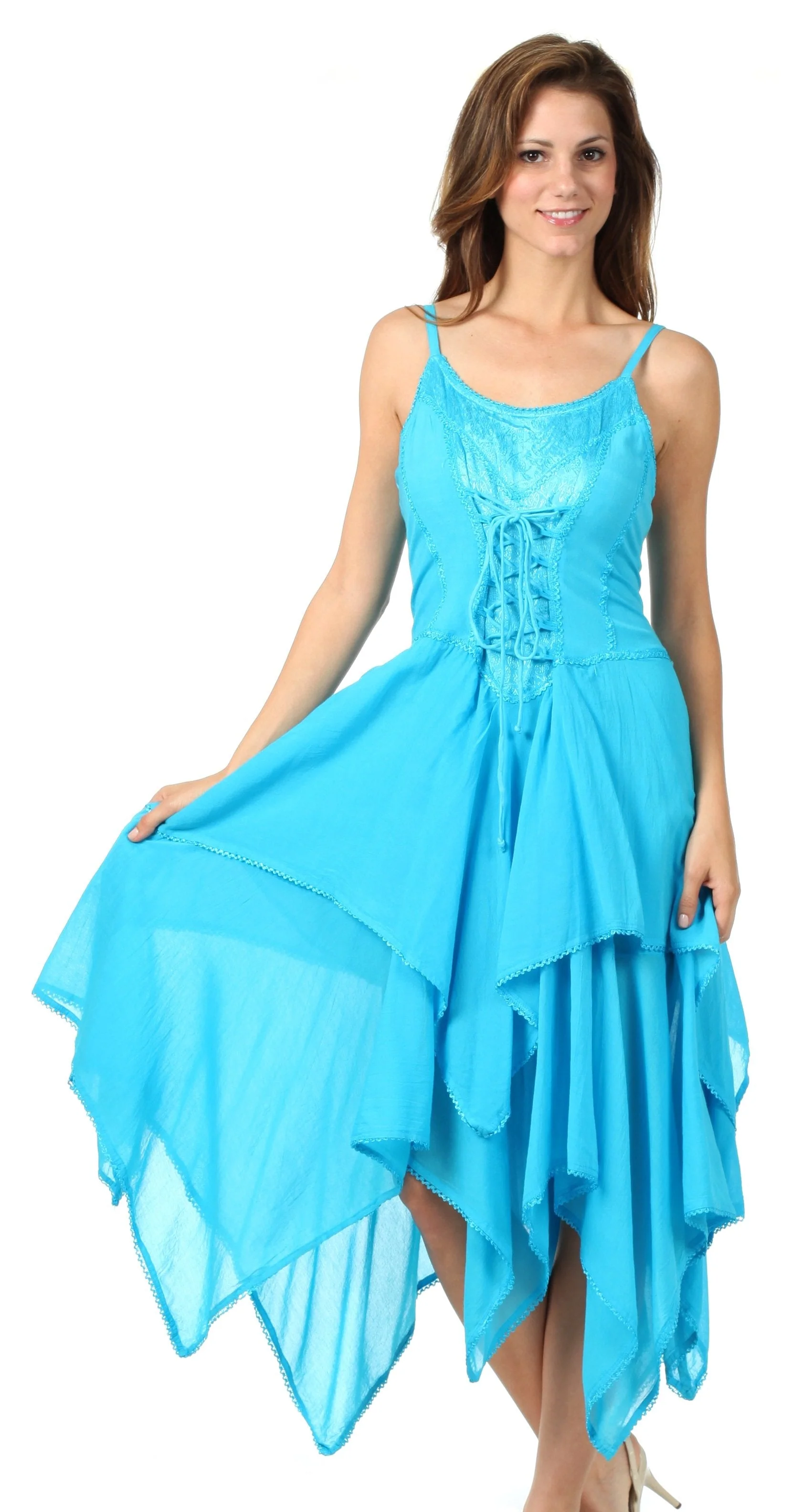 Sakkas Lady Mary Jacquard Corset Style Bodice Lightweight Handkerchief Hem Dress - Image 55