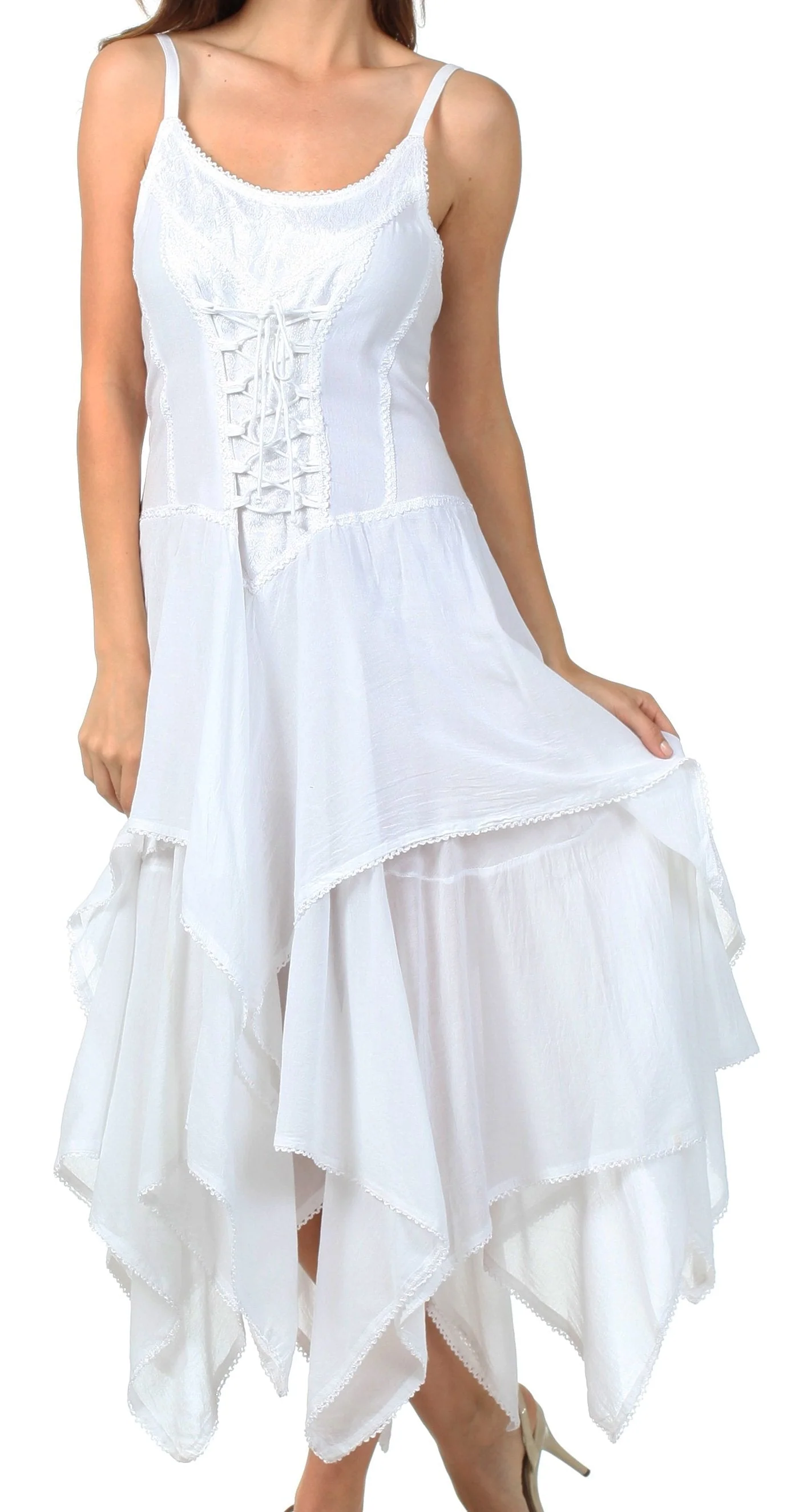 Sakkas Lady Mary Jacquard Corset Style Bodice Lightweight Handkerchief Hem Dress - Image 56