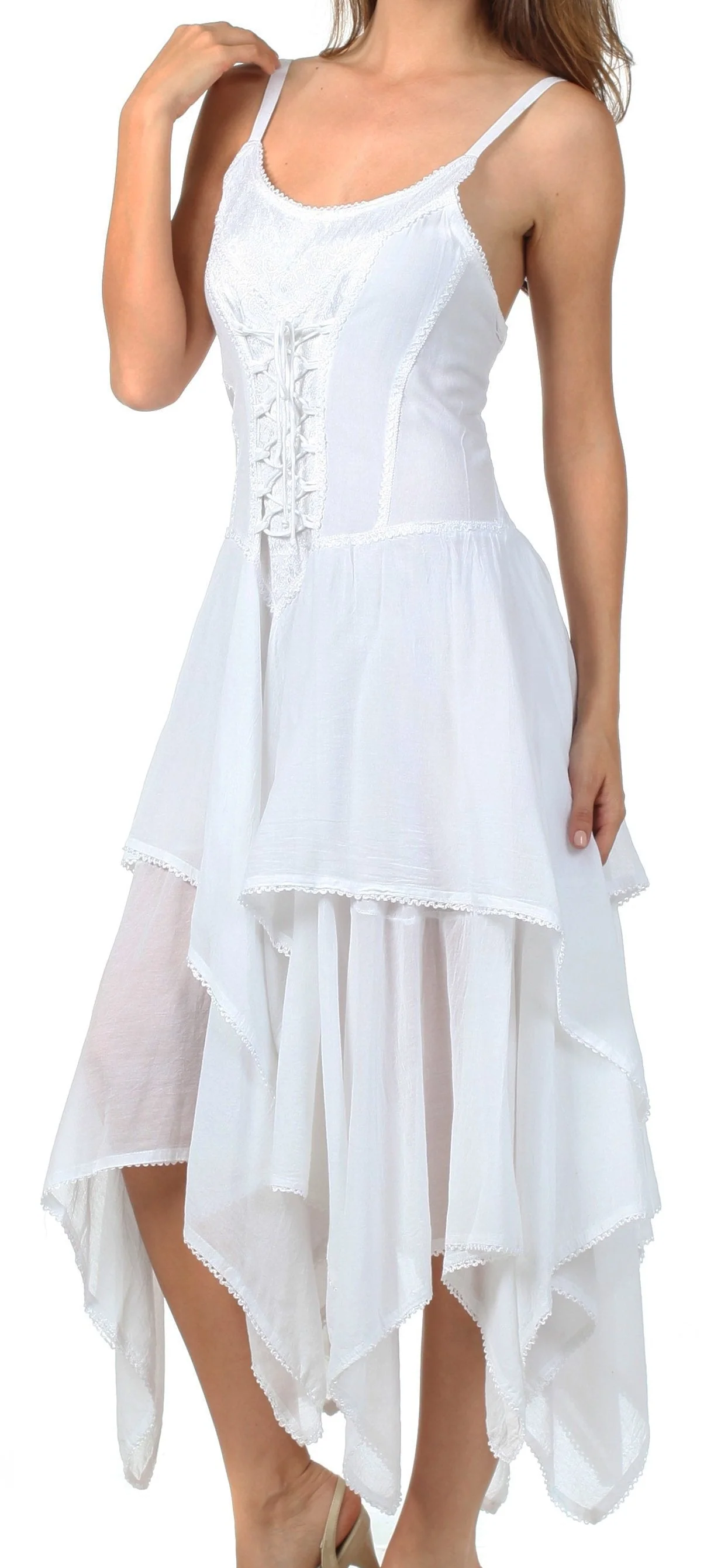 Sakkas Lady Mary Jacquard Corset Style Bodice Lightweight Handkerchief Hem Dress - Image 59