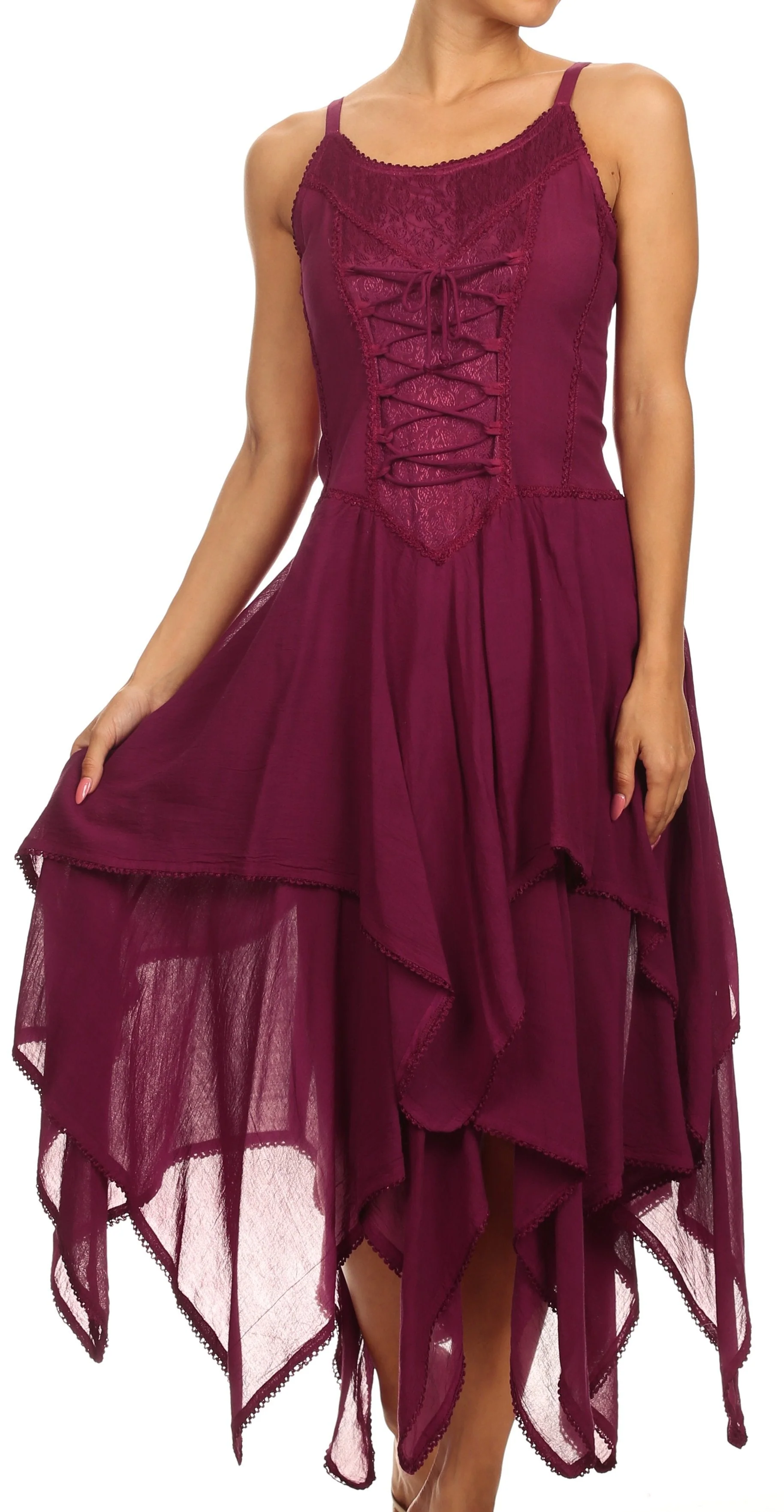 Sakkas Lady Mary Jacquard Corset Style Bodice Lightweight Handkerchief Hem Dress - Image 61