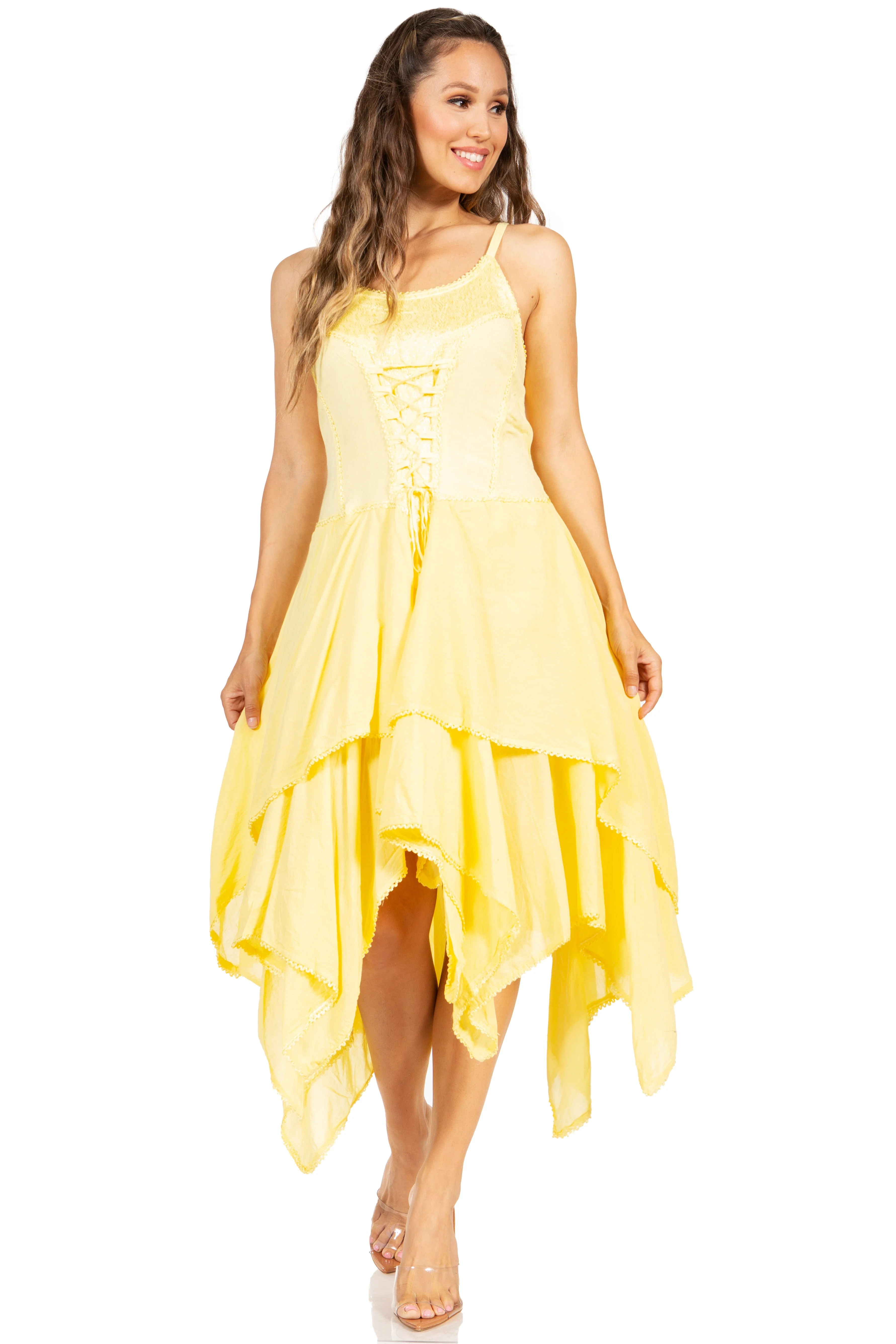Sakkas Lady Mary Jacquard Corset Style Bodice Lightweight Handkerchief Hem Dress - Image 70