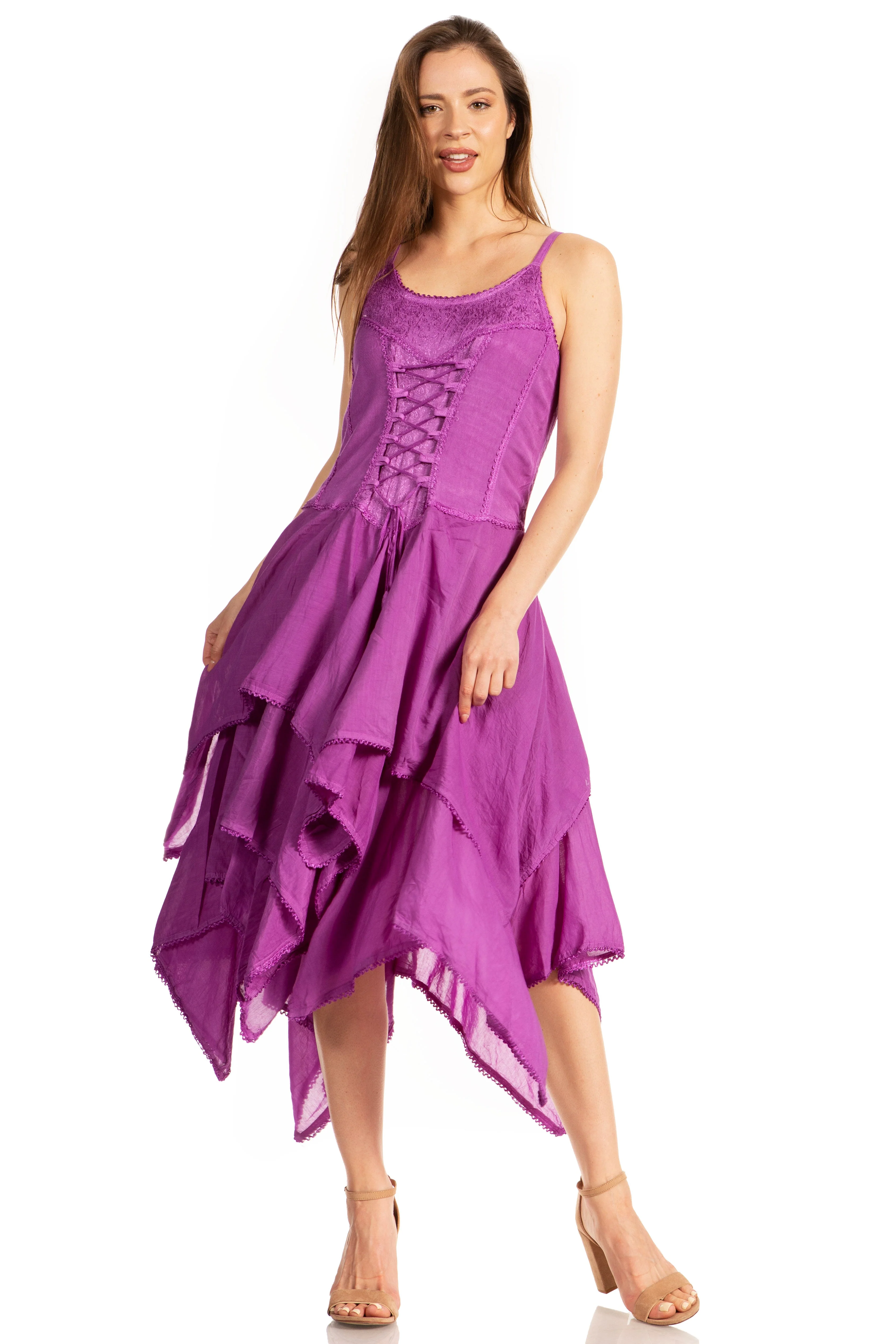 Sakkas Lady Mary Jacquard Corset Style Bodice Lightweight Handkerchief Hem Dress - Image 75