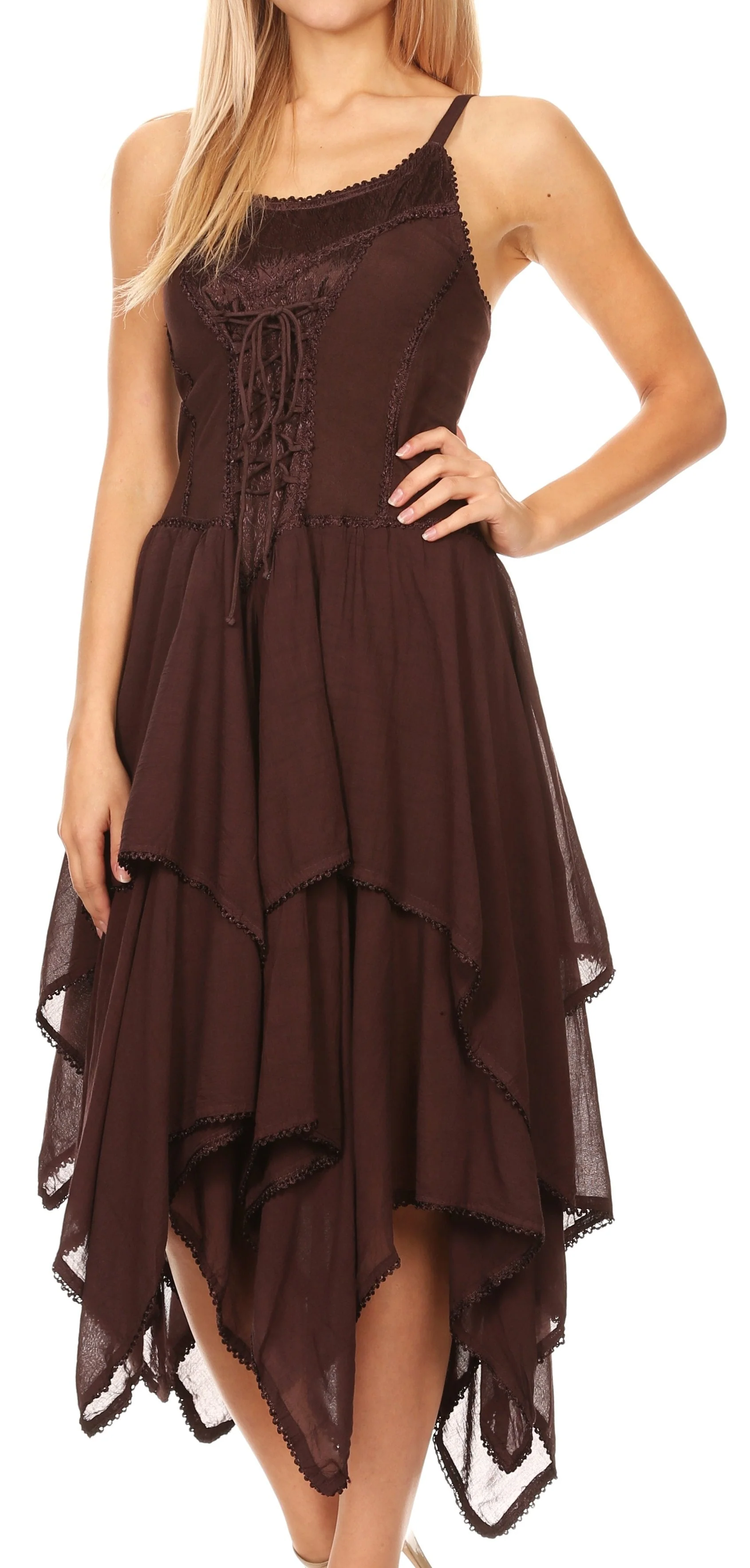 Sakkas Lady Mary Jacquard Corset Style Bodice Lightweight Handkerchief Hem Dress - Image 79