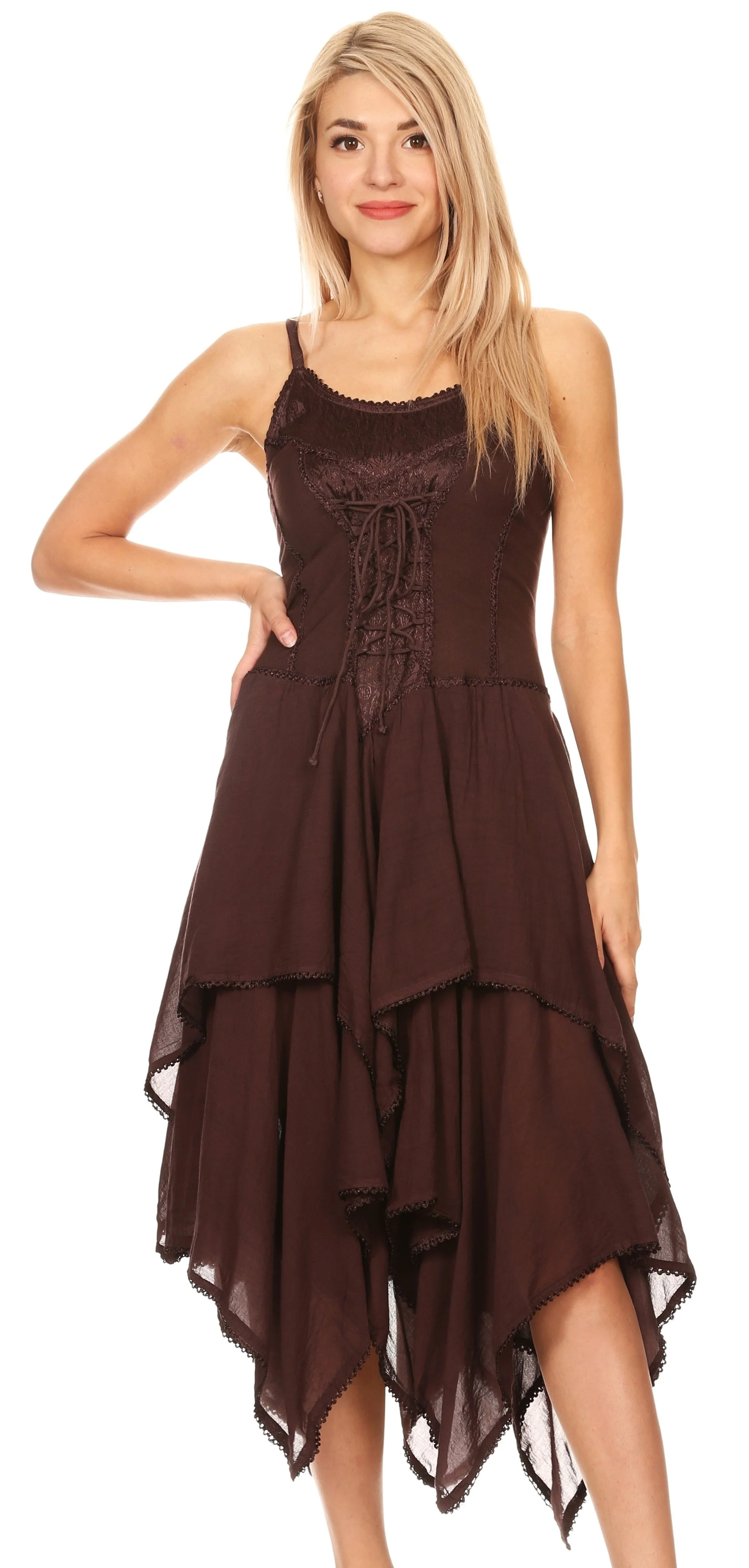 Sakkas Lady Mary Jacquard Corset Style Bodice Lightweight Handkerchief Hem Dress - Image 80