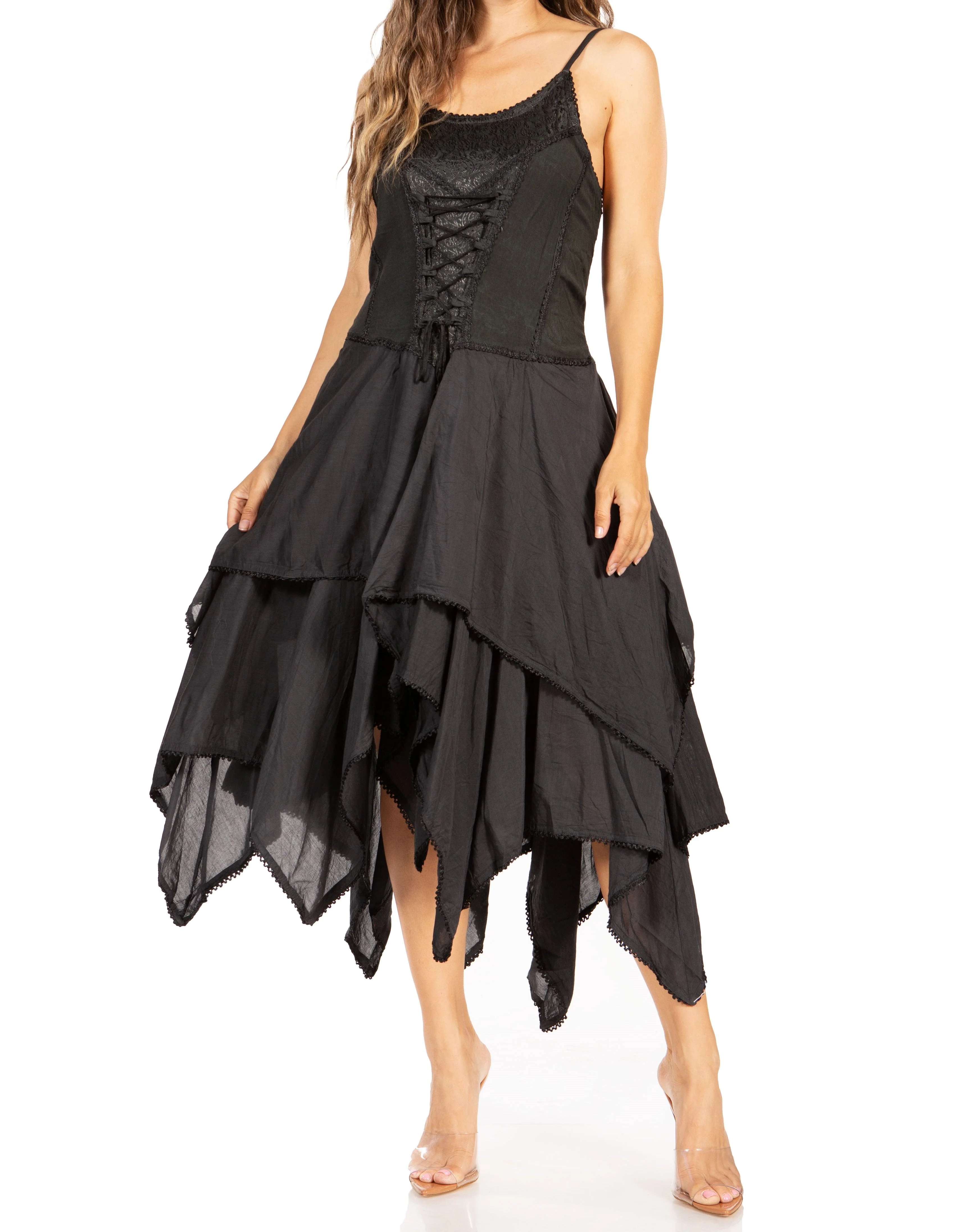 Sakkas Lady Mary Jacquard Corset Style Bodice Lightweight Handkerchief Hem Dress - Image 81