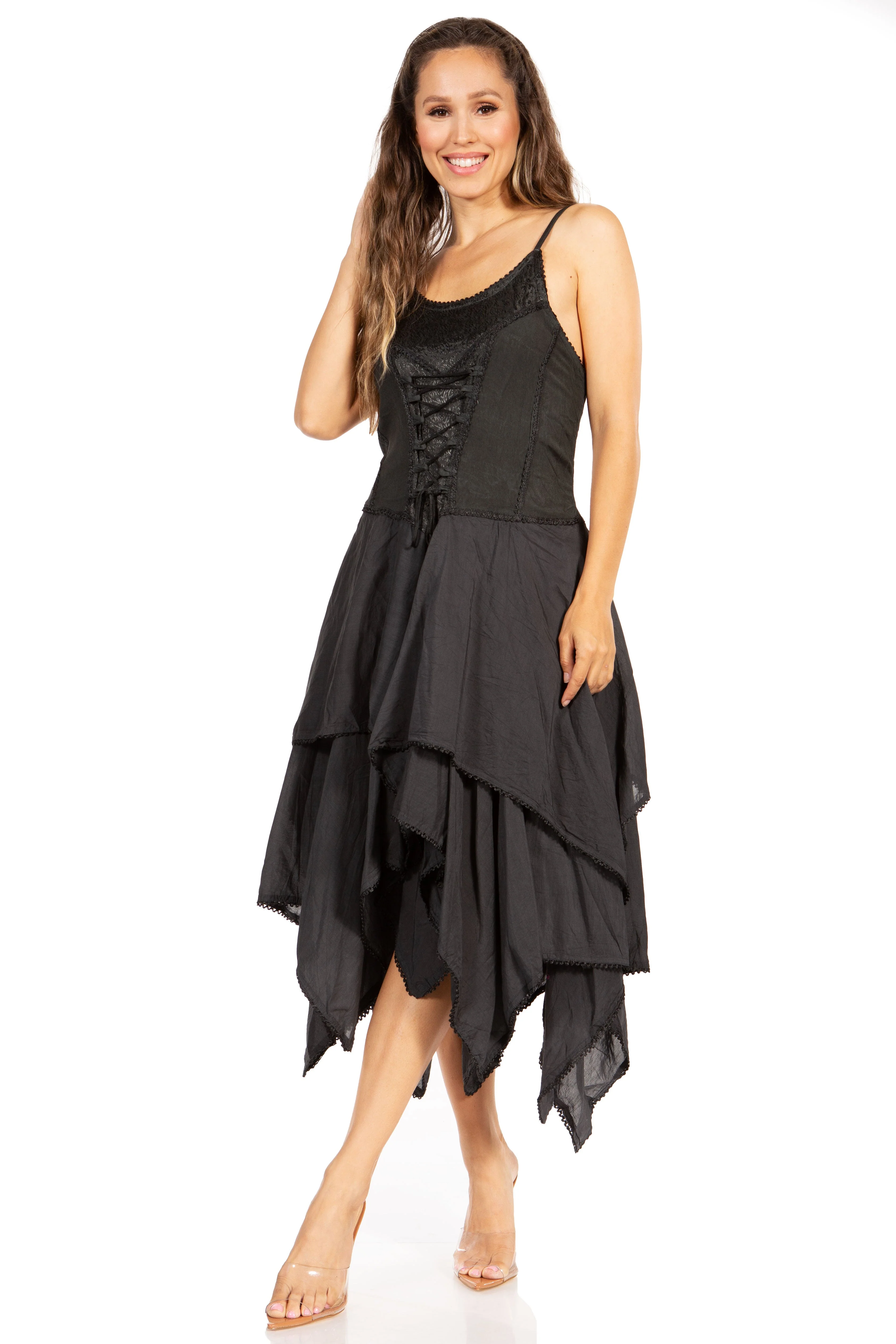 Sakkas Lady Mary Jacquard Corset Style Bodice Lightweight Handkerchief Hem Dress - Image 85