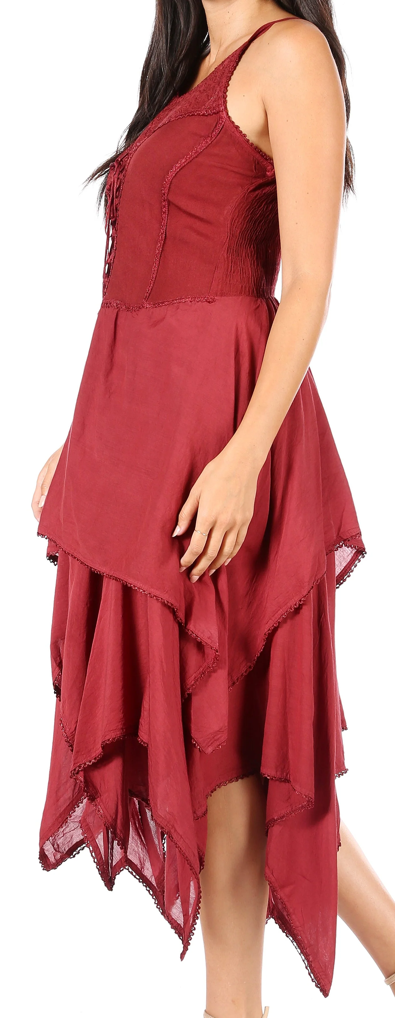 Sakkas Lady Mary Jacquard Corset Style Bodice Lightweight Handkerchief Hem Dress - Image 89