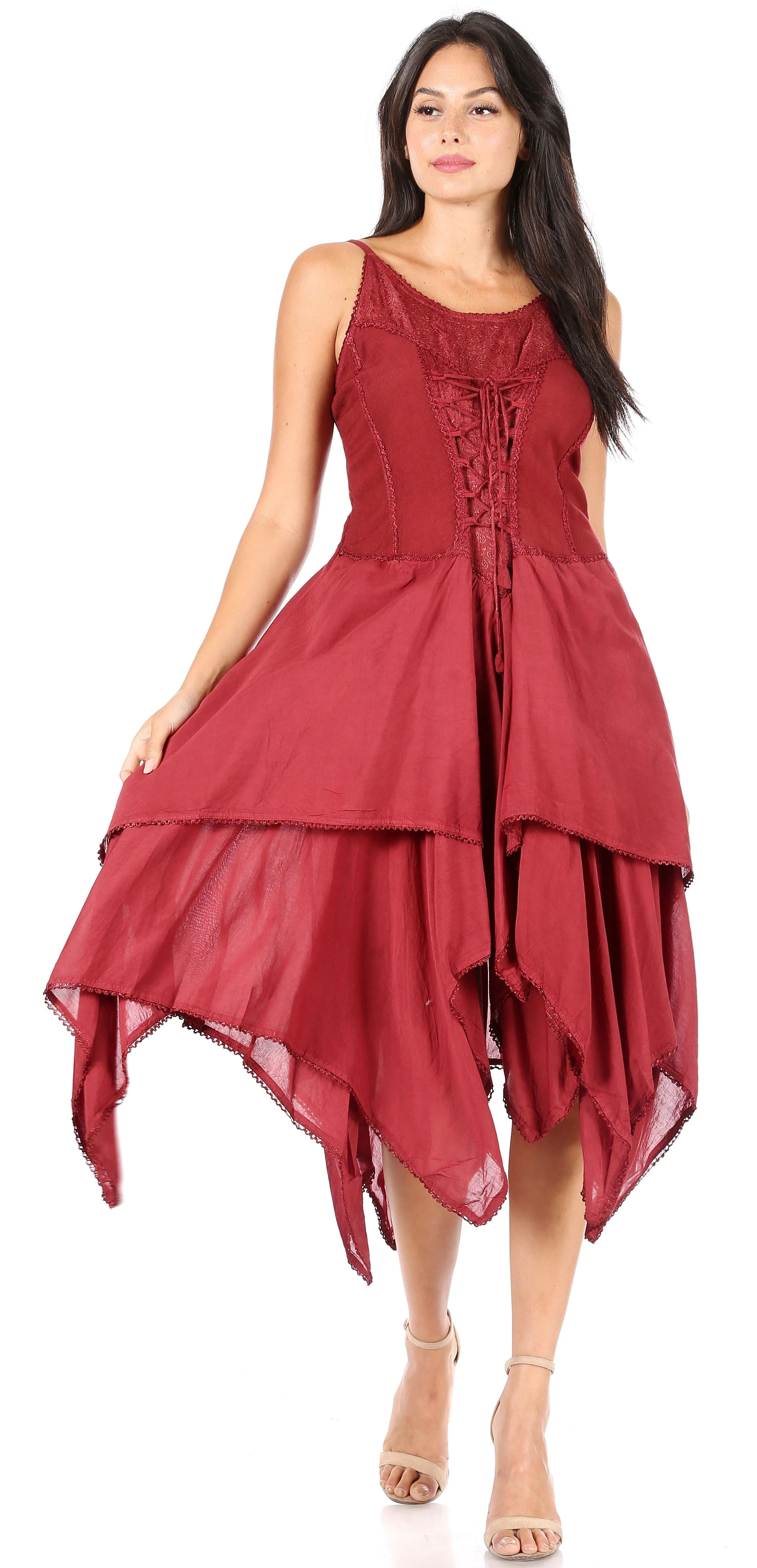 Sakkas Lady Mary Jacquard Corset Style Bodice Lightweight Handkerchief Hem Dress - Image 90