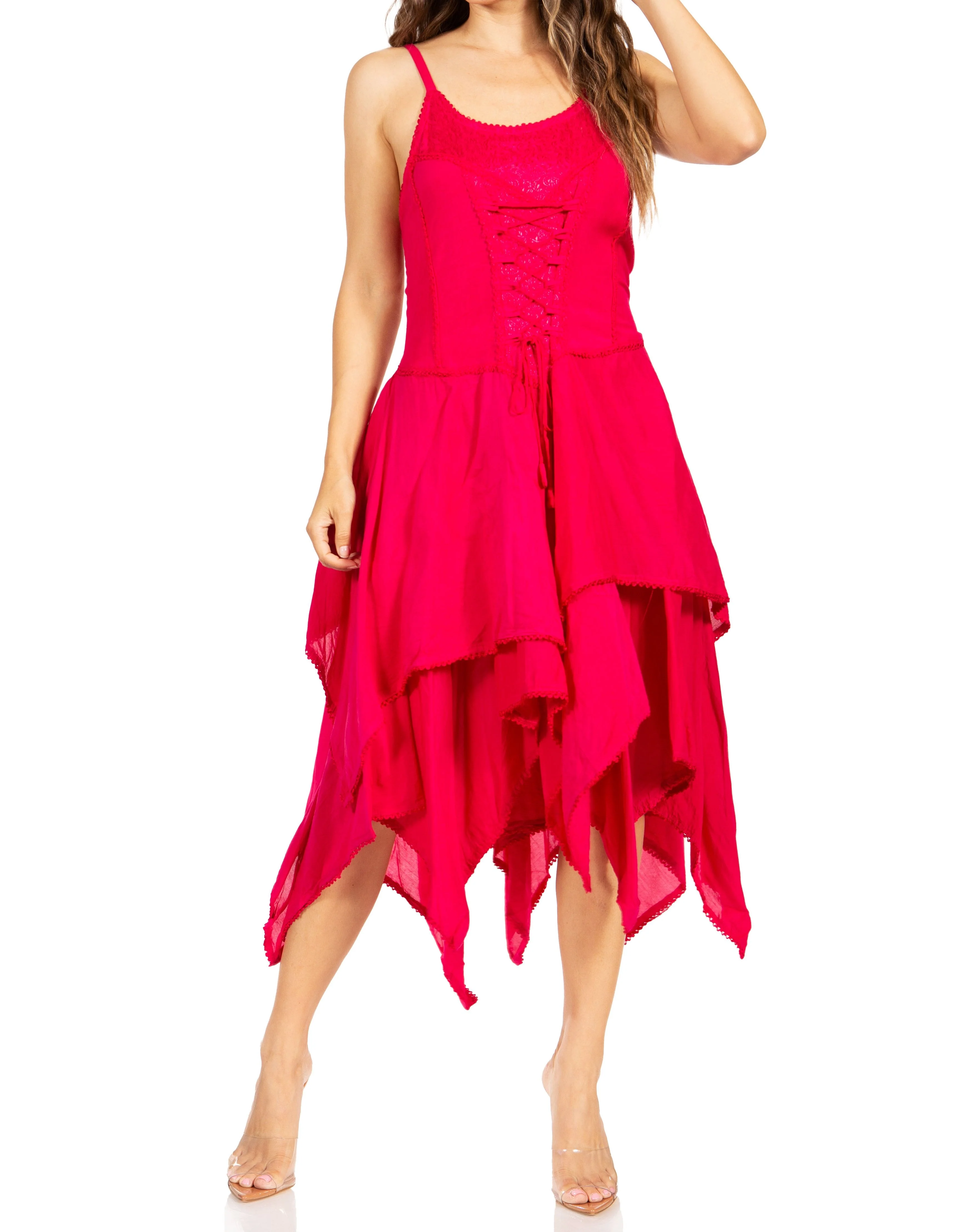 Sakkas Lady Mary Jacquard Corset Style Bodice Lightweight Handkerchief Hem Dress - Image 91