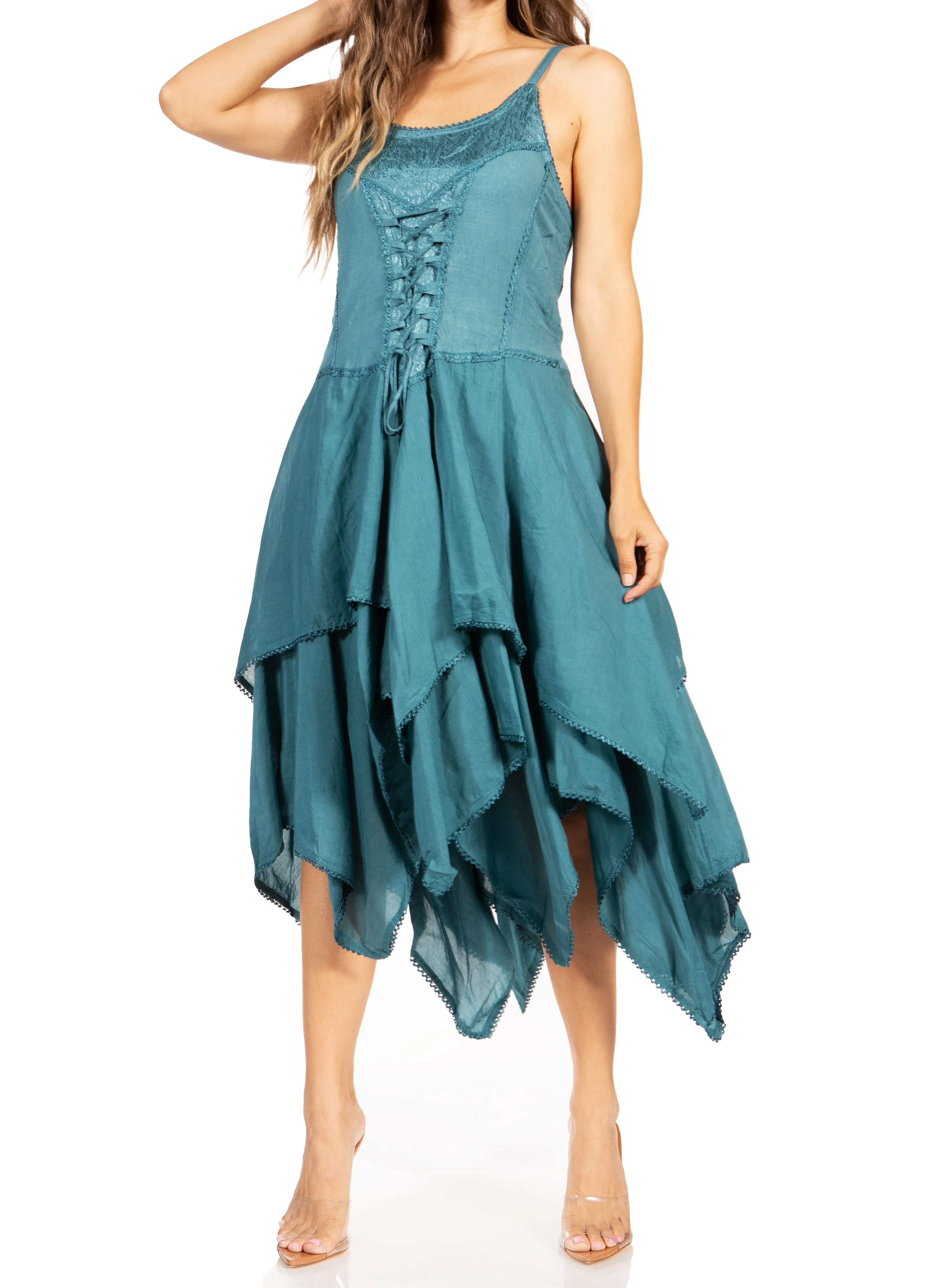Sakkas Lady Mary Jacquard Corset Style Bodice Lightweight Handkerchief Hem Dress - Image 96