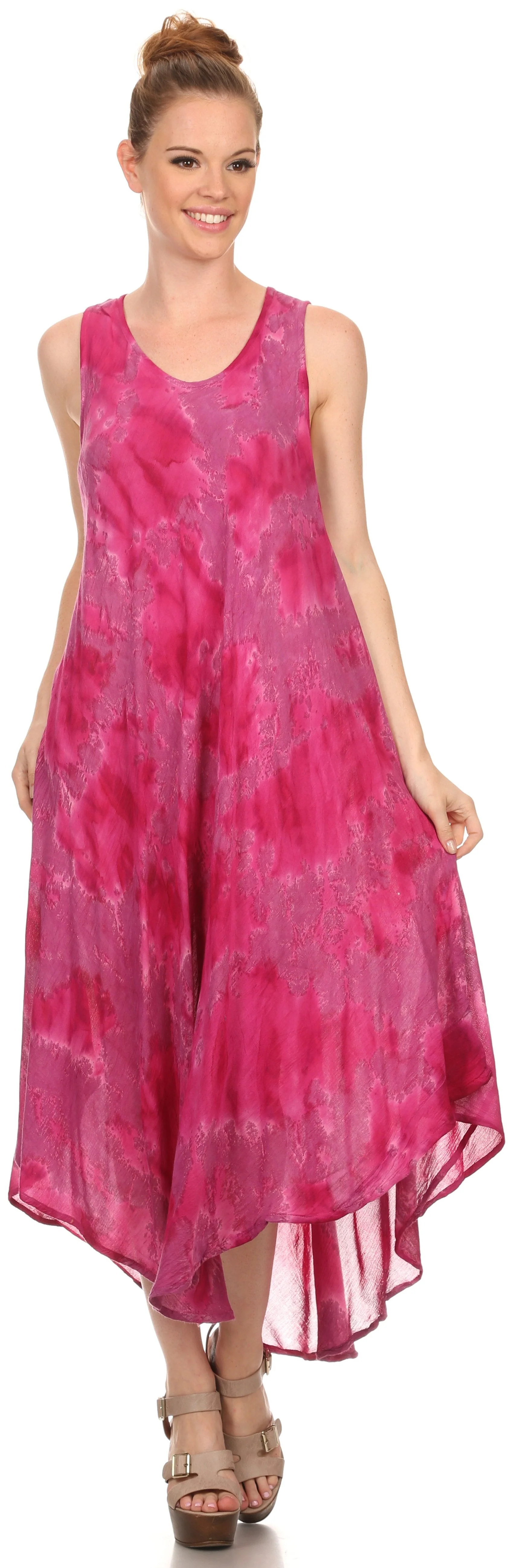 Sakkas Laeila Tie Dye Washed Long Sleeveless Tank Top Caftan Dress / Cover Up - Image 10