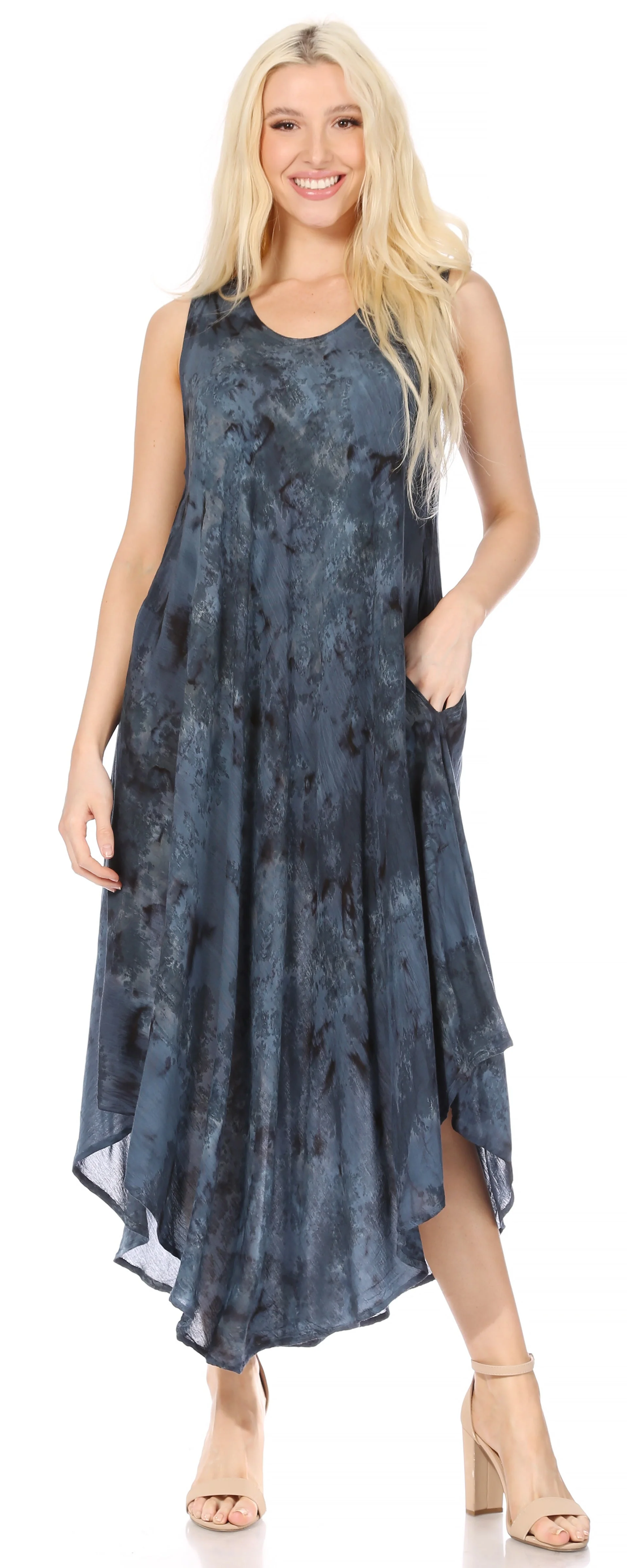 Sakkas Laeila Tie Dye Washed Long Sleeveless Tank Top Caftan Dress / Cover Up - Image 15