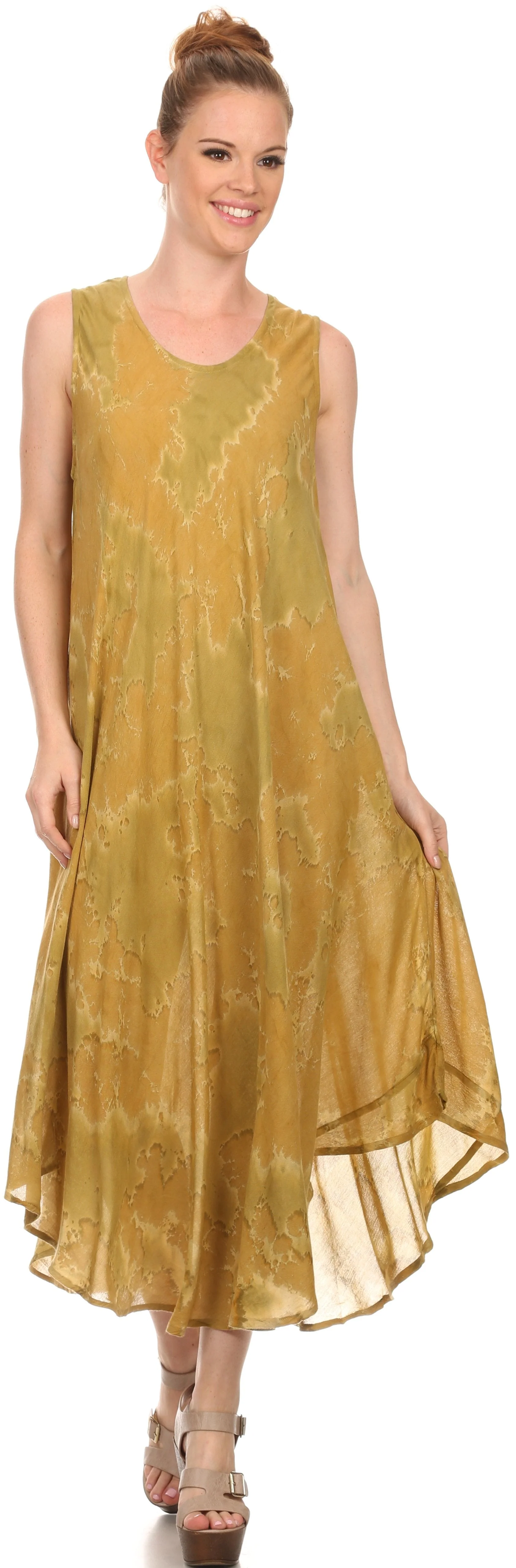 Sakkas Laeila Tie Dye Washed Long Sleeveless Tank Top Caftan Dress / Cover Up - Image 20