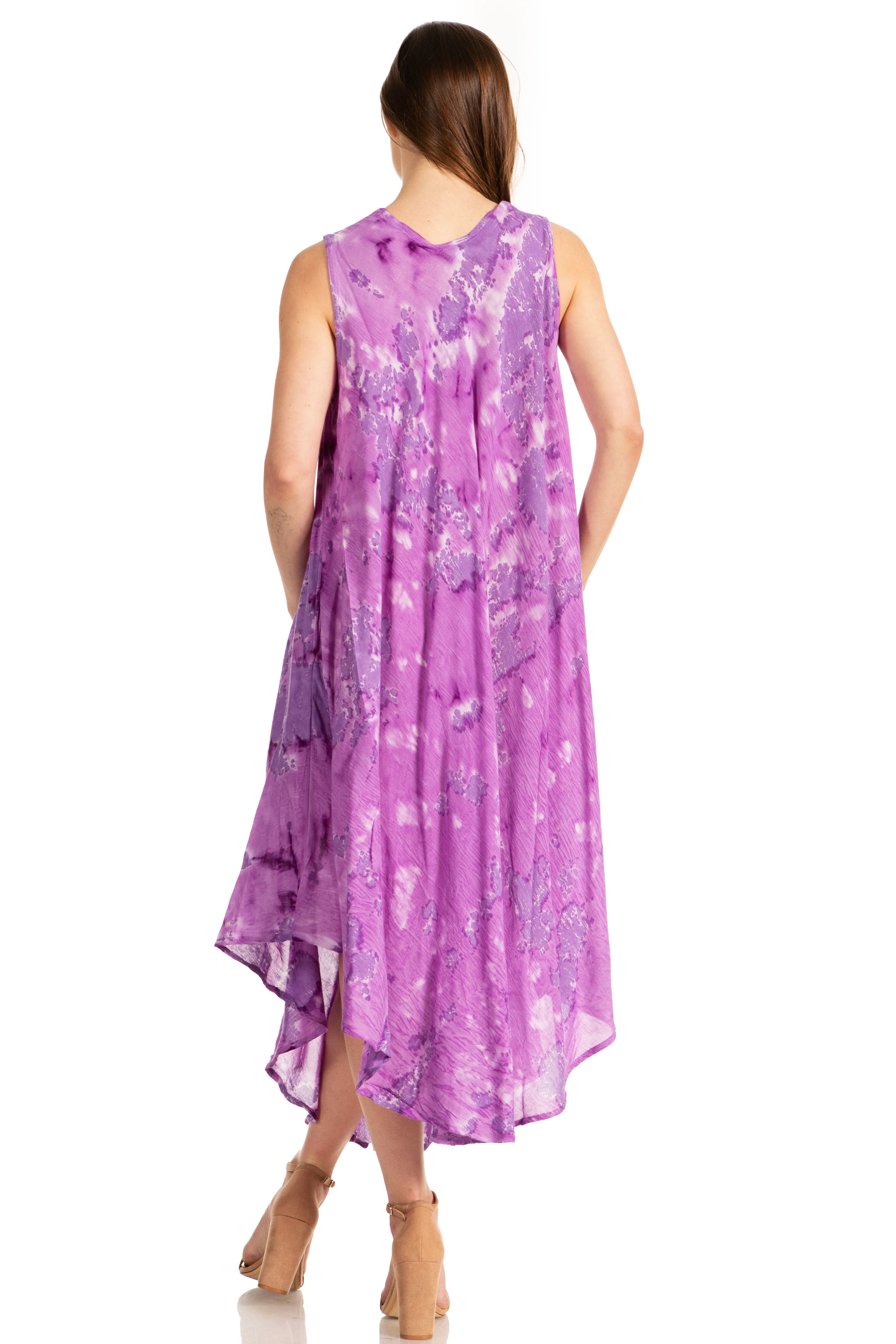 Sakkas Laeila Tie Dye Washed Long Sleeveless Tank Top Caftan Dress / Cover Up - Image 22