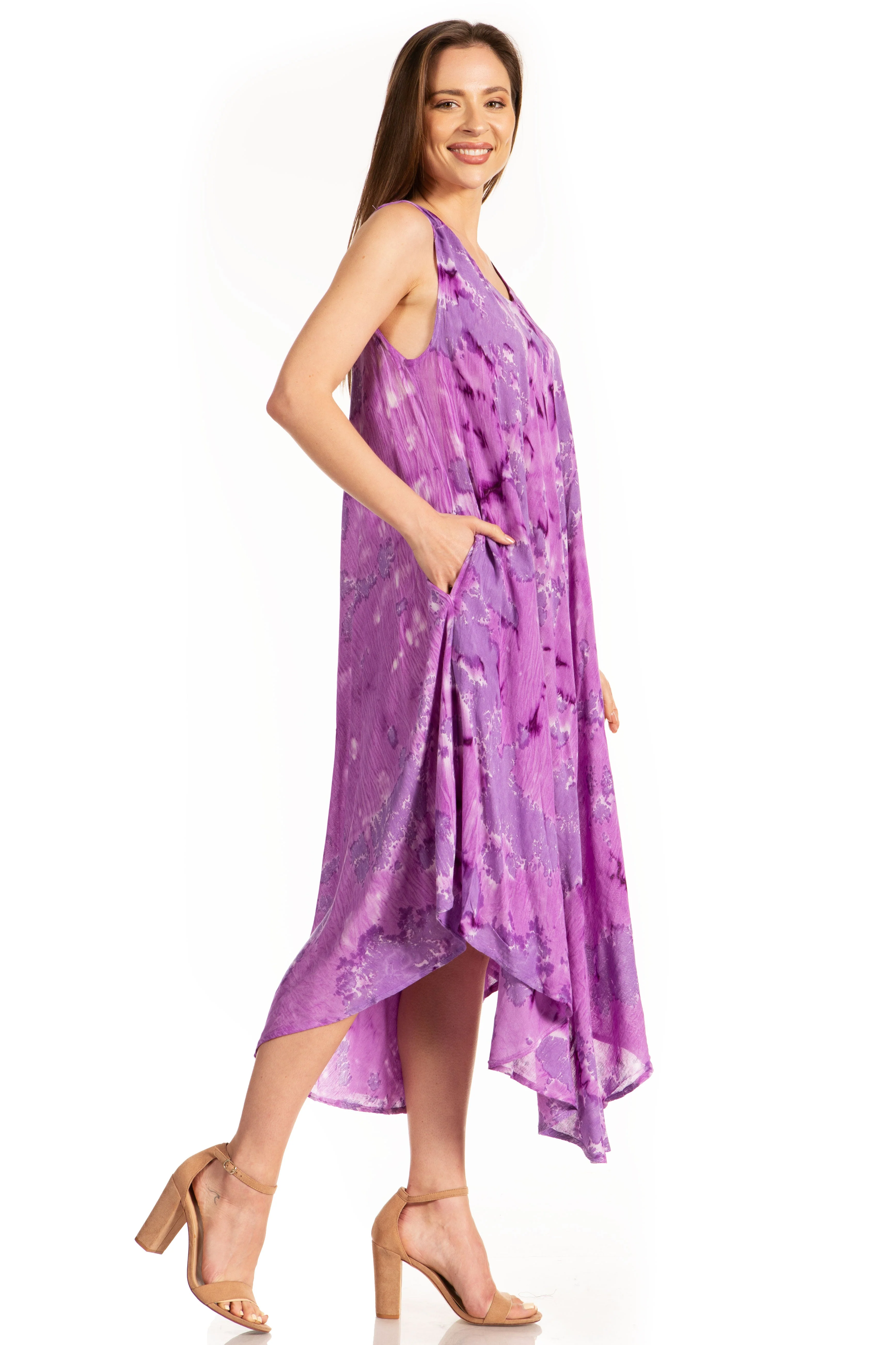 Sakkas Laeila Tie Dye Washed Long Sleeveless Tank Top Caftan Dress / Cover Up - Image 23