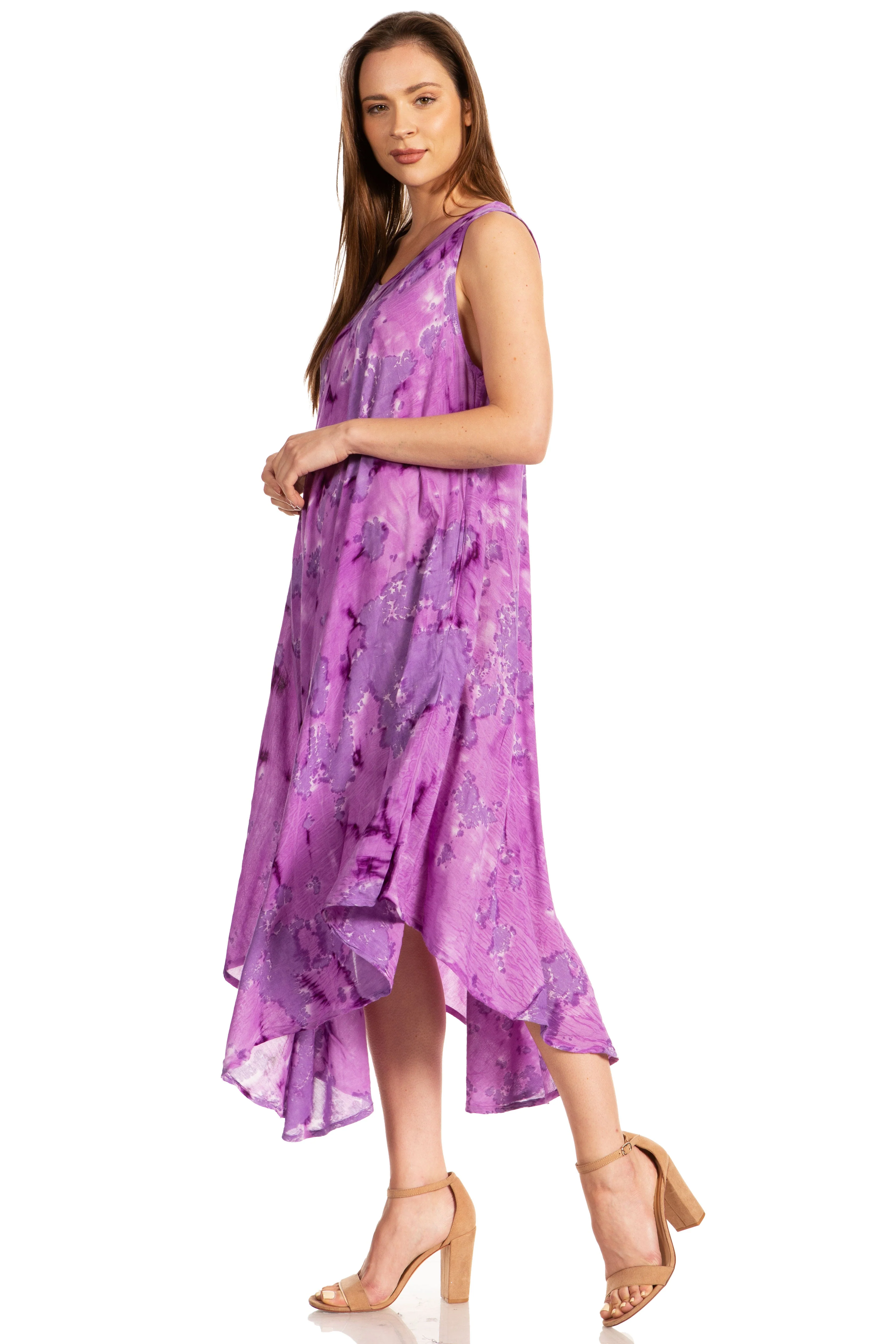 Sakkas Laeila Tie Dye Washed Long Sleeveless Tank Top Caftan Dress / Cover Up - Image 24