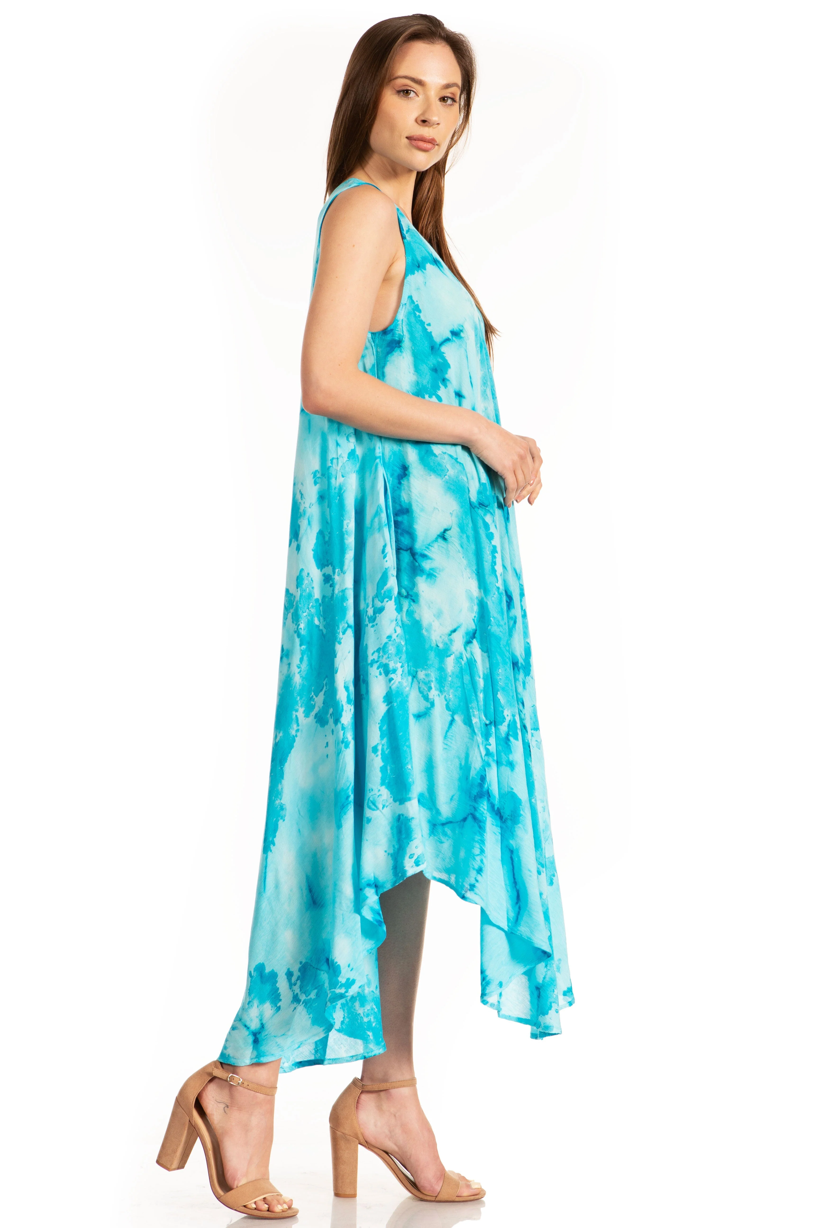 Sakkas Laeila Tie Dye Washed Long Sleeveless Tank Top Caftan Dress / Cover Up - Image 28