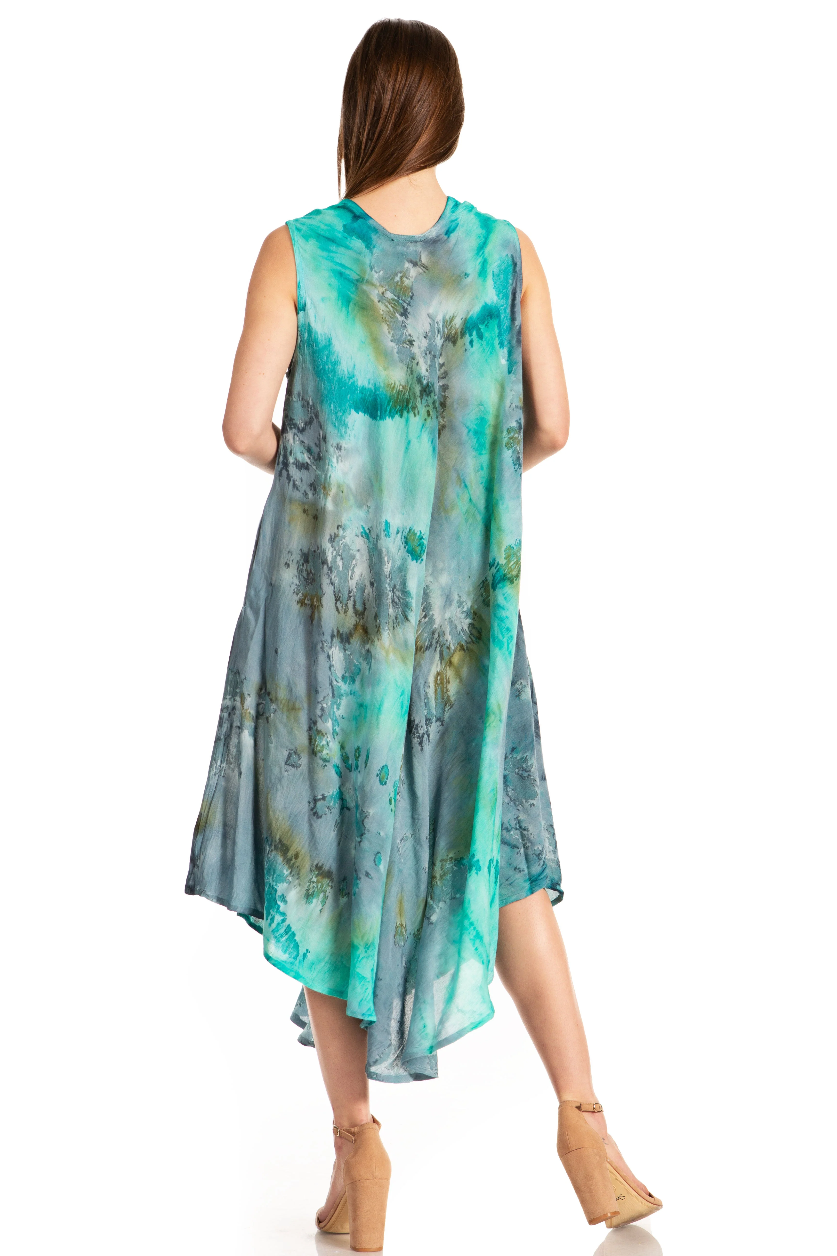 Sakkas Laeila Tie Dye Washed Long Sleeveless Tank Top Caftan Dress / Cover Up - Image 32