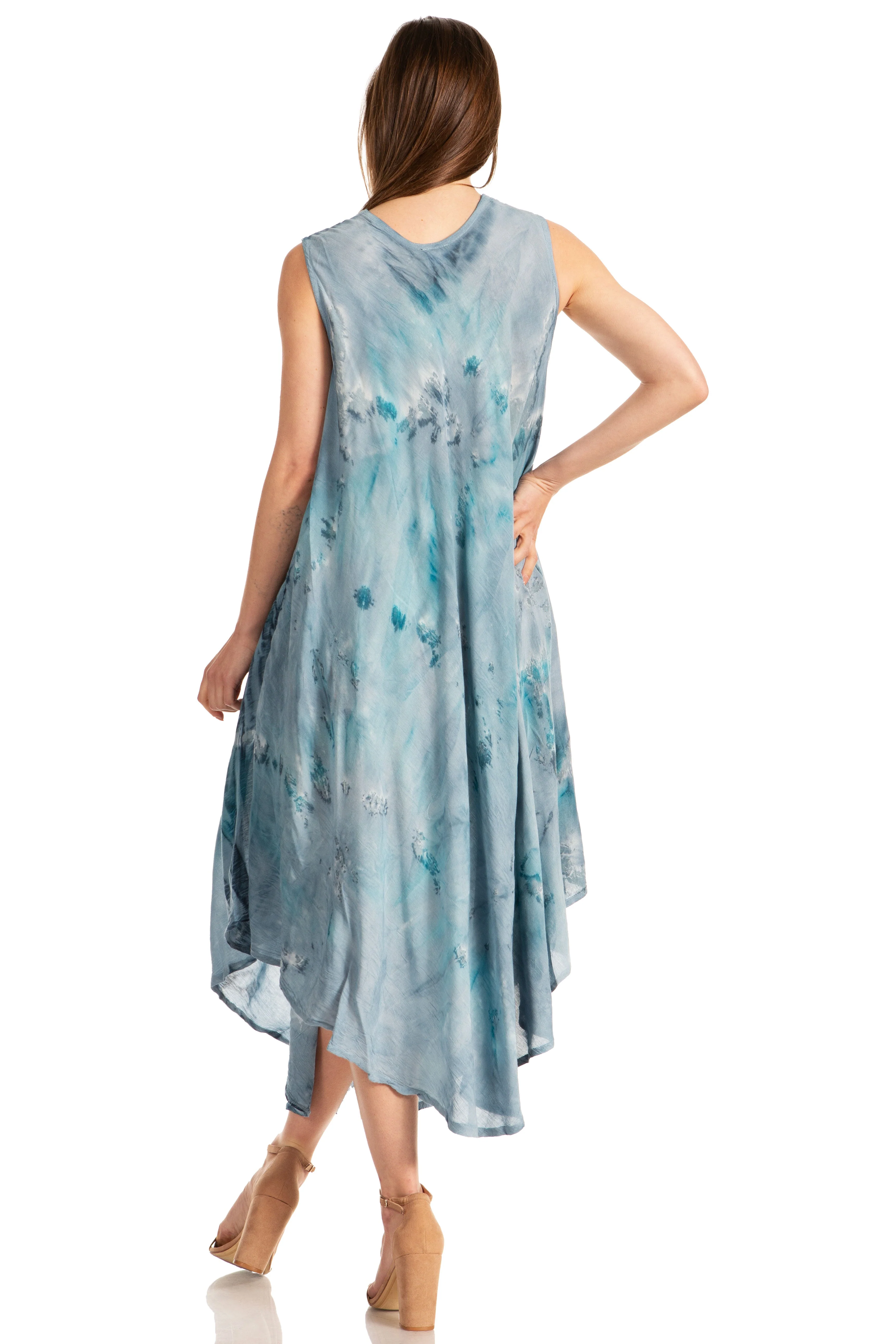 Sakkas Laeila Tie Dye Washed Long Sleeveless Tank Top Caftan Dress / Cover Up - Image 37