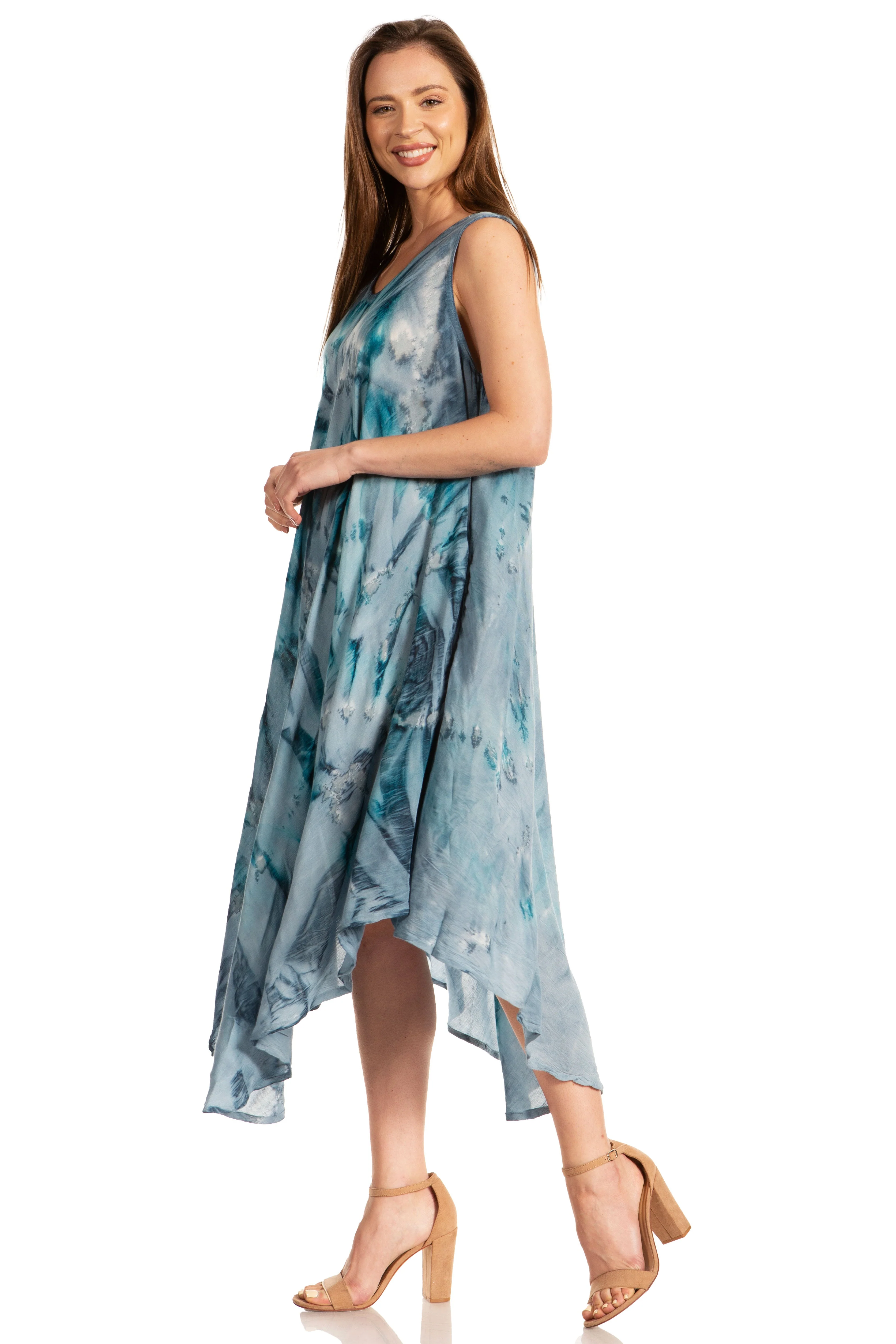 Sakkas Laeila Tie Dye Washed Long Sleeveless Tank Top Caftan Dress / Cover Up - Image 39