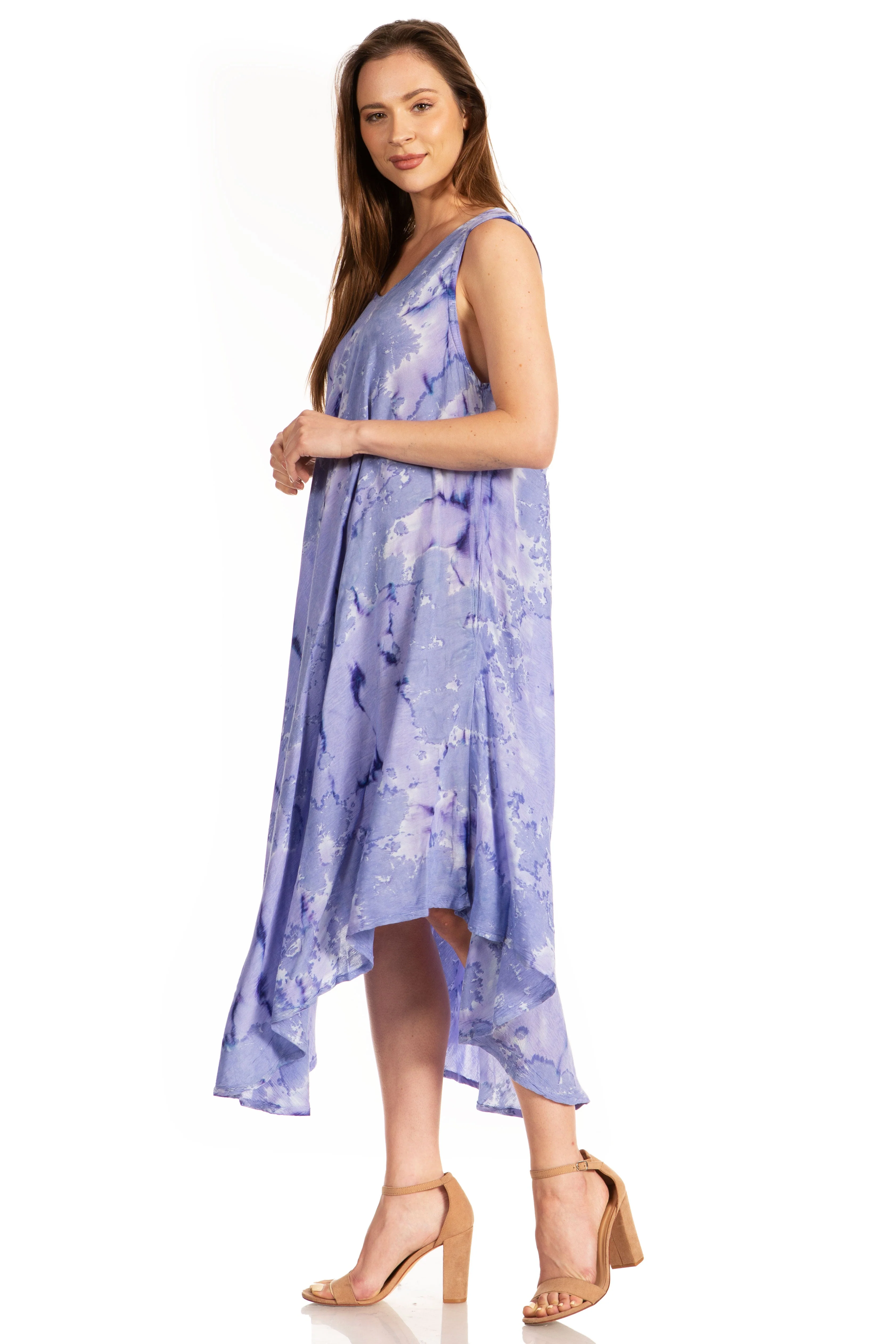 Sakkas Laeila Tie Dye Washed Long Sleeveless Tank Top Caftan Dress / Cover Up - Image 4