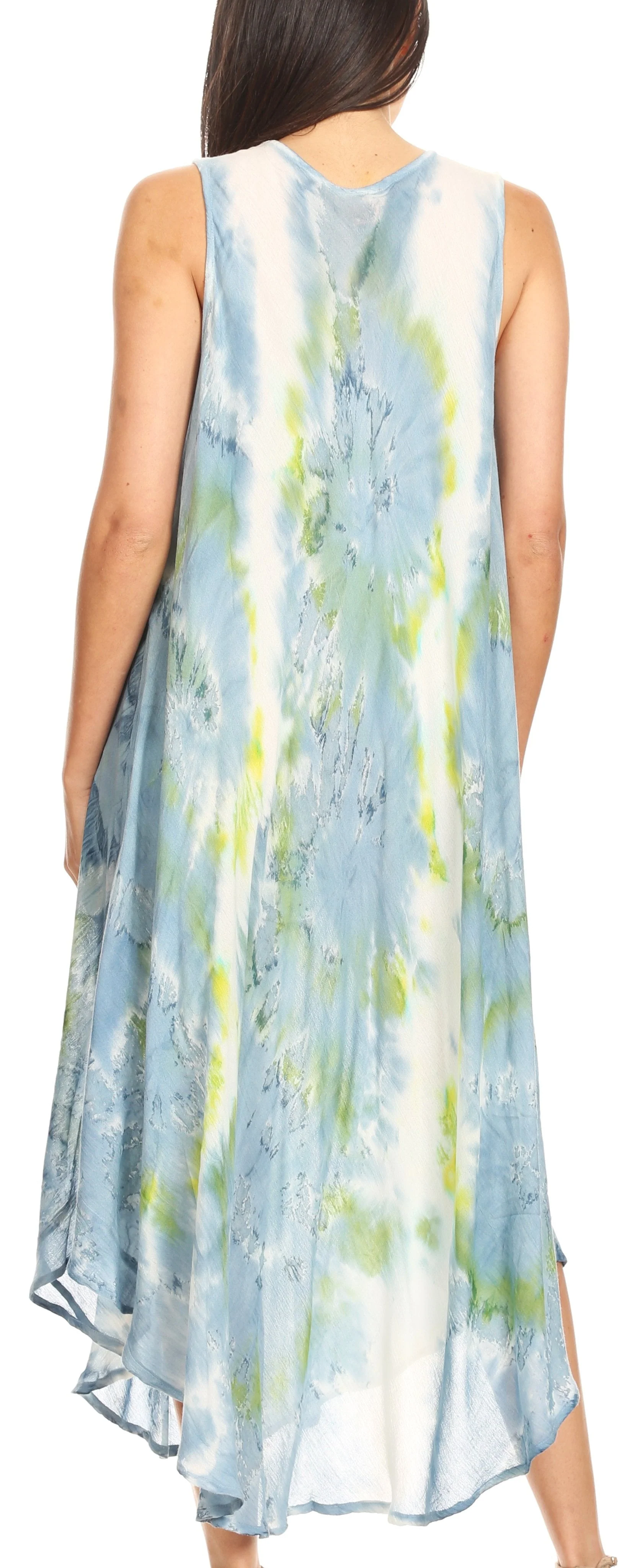 Sakkas Laeila Tie Dye Washed Long Sleeveless Tank Top Caftan Dress / Cover Up - Image 42