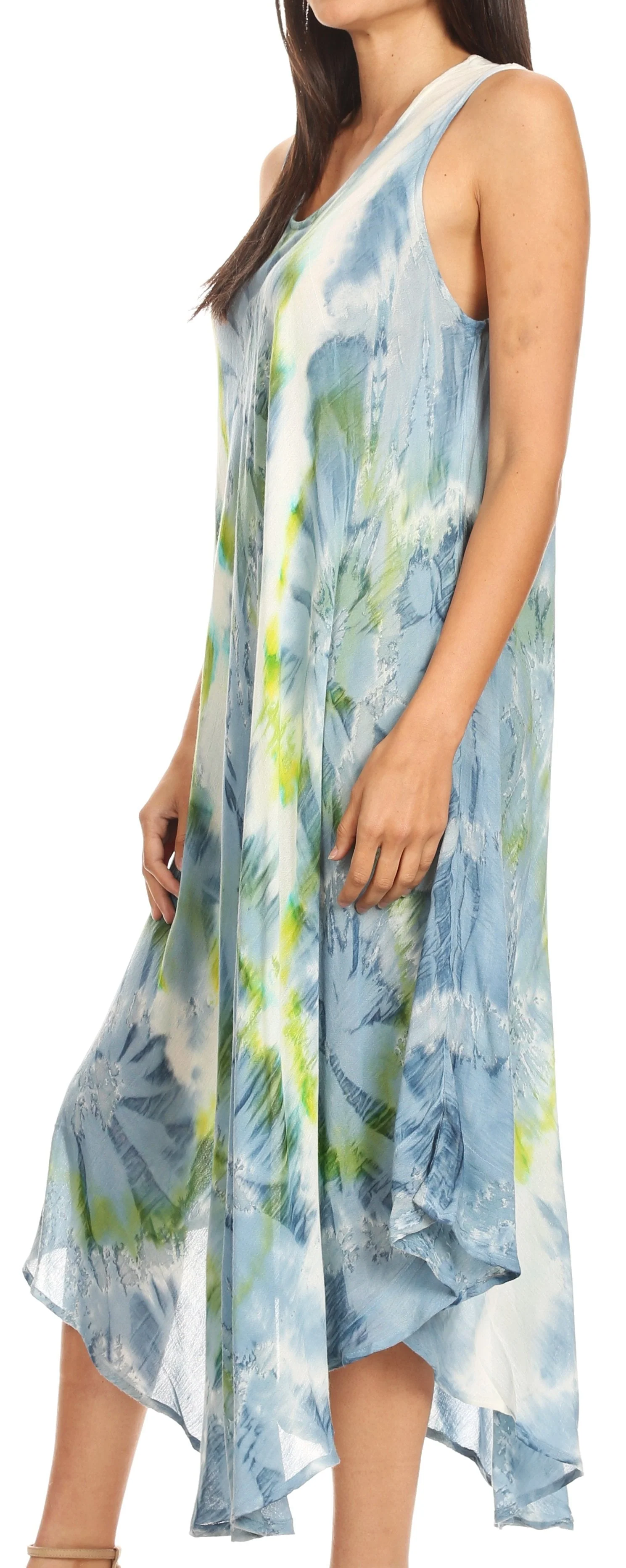 Sakkas Laeila Tie Dye Washed Long Sleeveless Tank Top Caftan Dress / Cover Up - Image 44