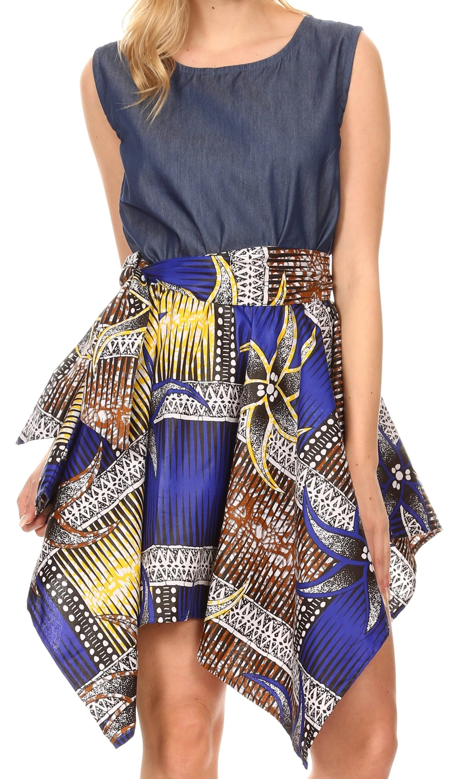 Sakkas Lani Womens Cocktail Sleeveless Hi-Lo Dress in African Print w/Pockets - Image 11