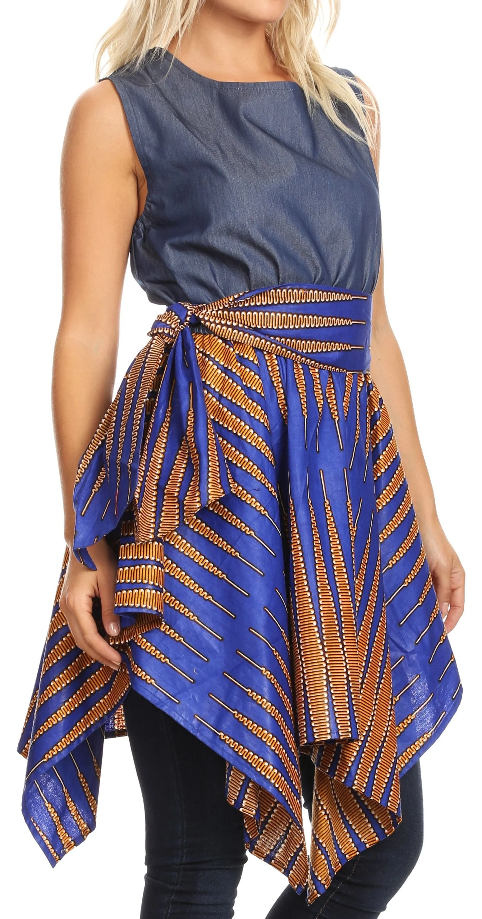 Sakkas Lani Womens Cocktail Sleeveless Hi-Lo Dress in African Print w/Pockets - Image 4
