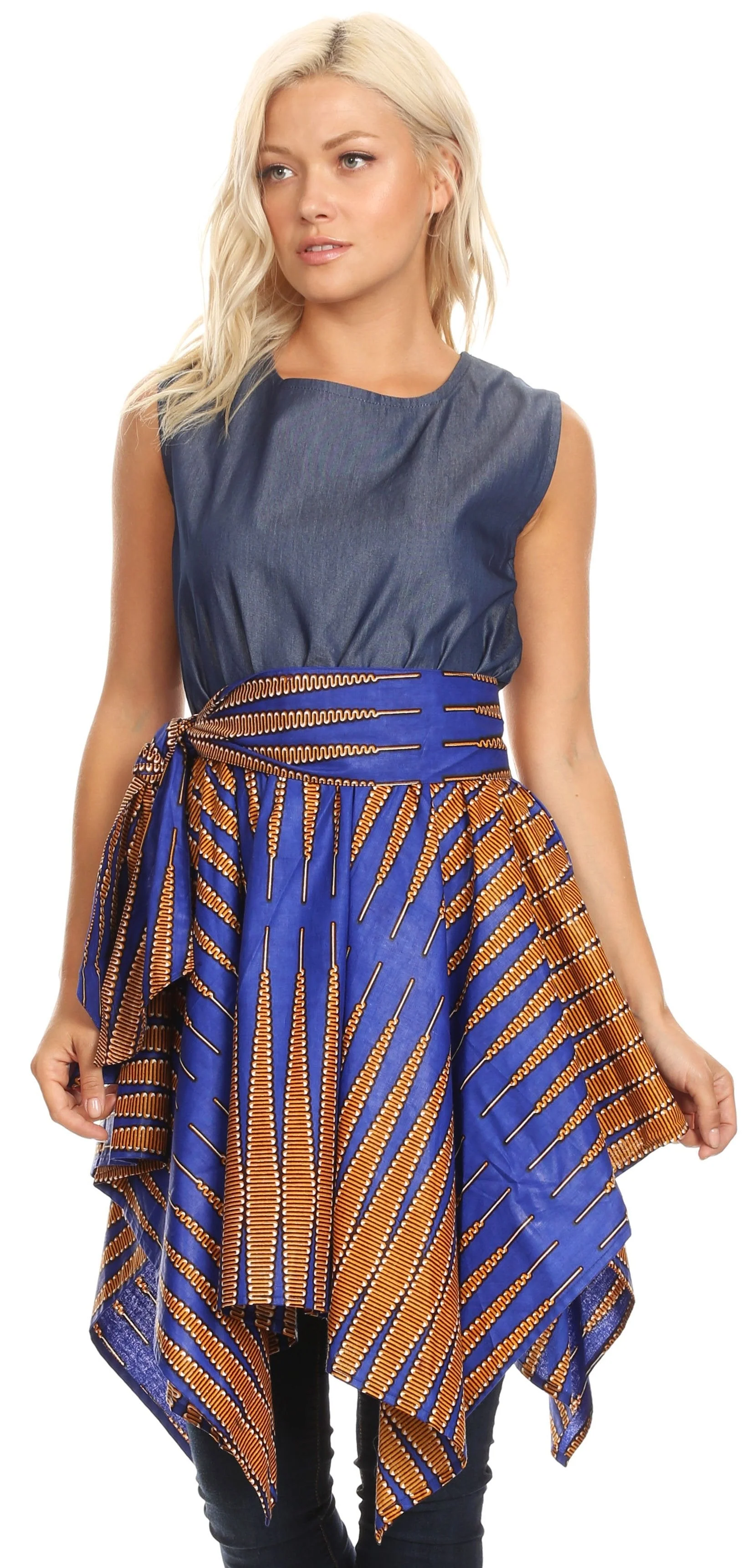 Sakkas Lani Womens Cocktail Sleeveless Hi-Lo Dress in African Print w/Pockets - Image 5