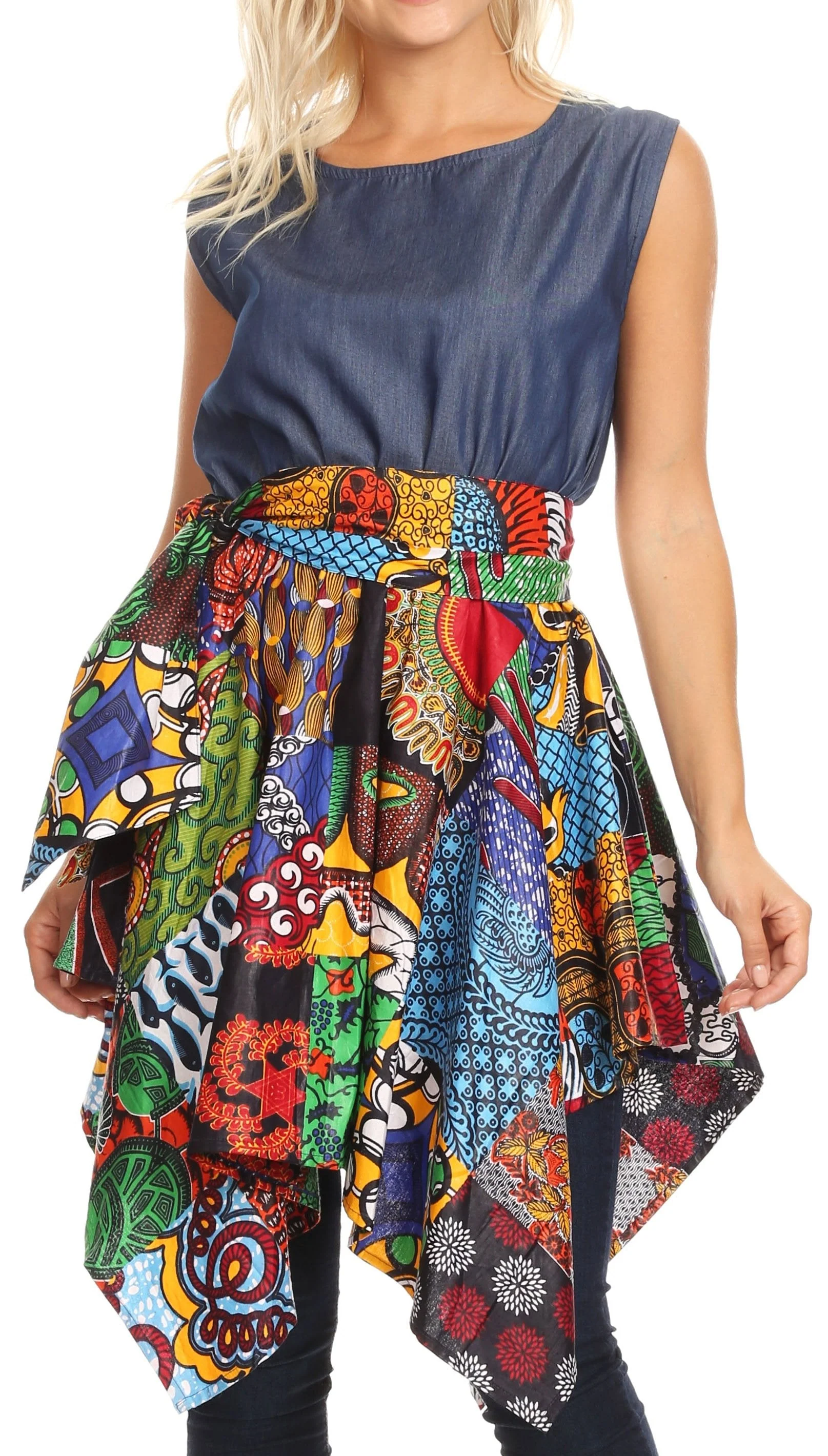 Sakkas Lani Womens Cocktail Sleeveless Hi-Lo Dress in African Print w/Pockets - Image 6