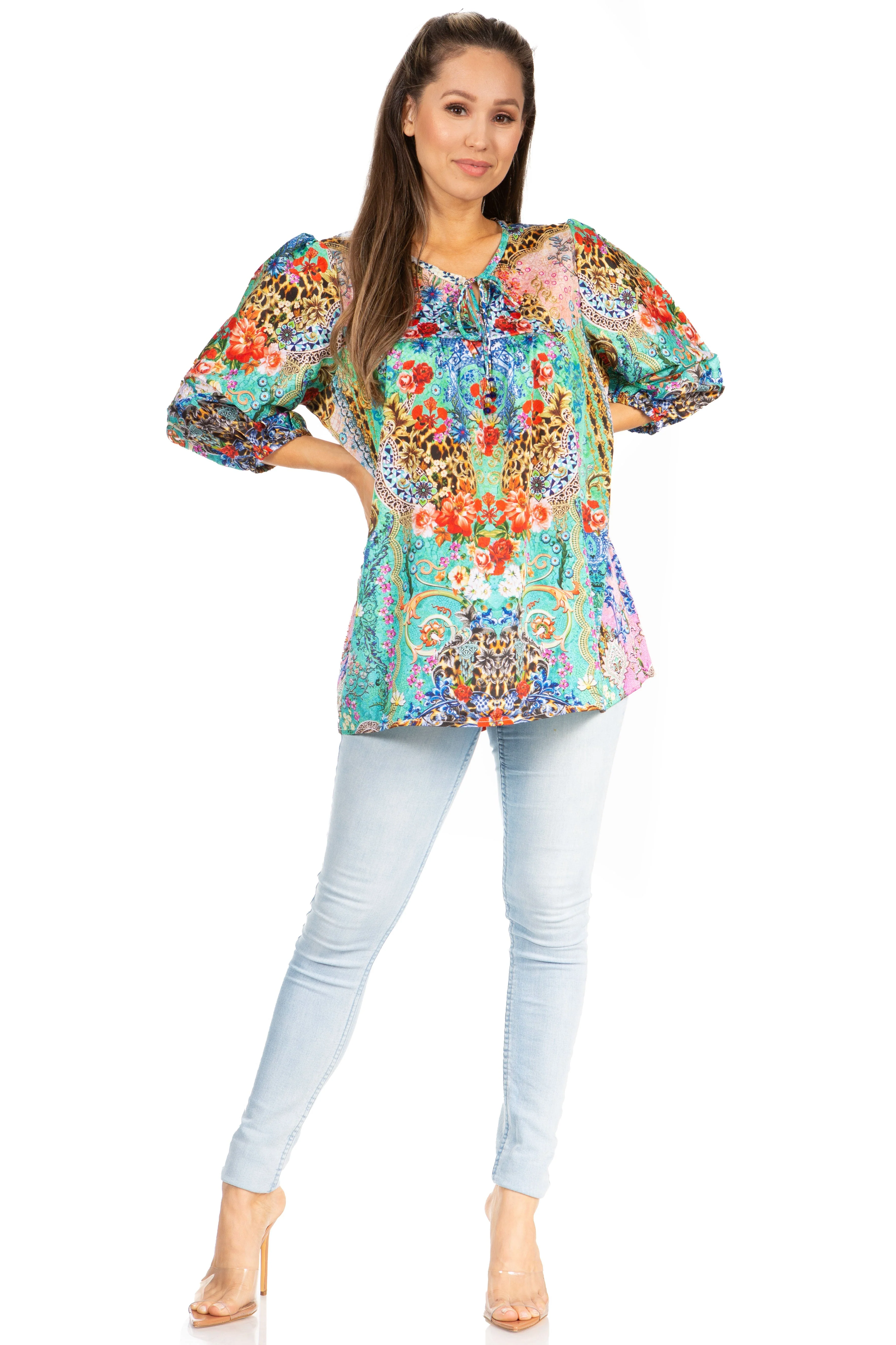 Sakkas Ligia Floral Tunic: Women's 3/4 Sleeve Blouse - Image 15