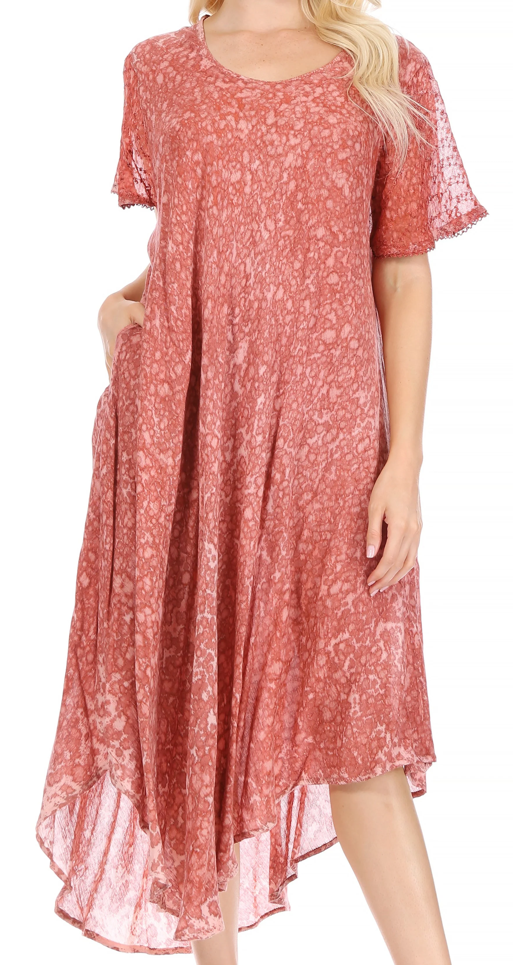Sakkas Lila Freckled Dyed Cap Sleeve Scoopneck Long Caftan Dress / Cover Up - Image 11