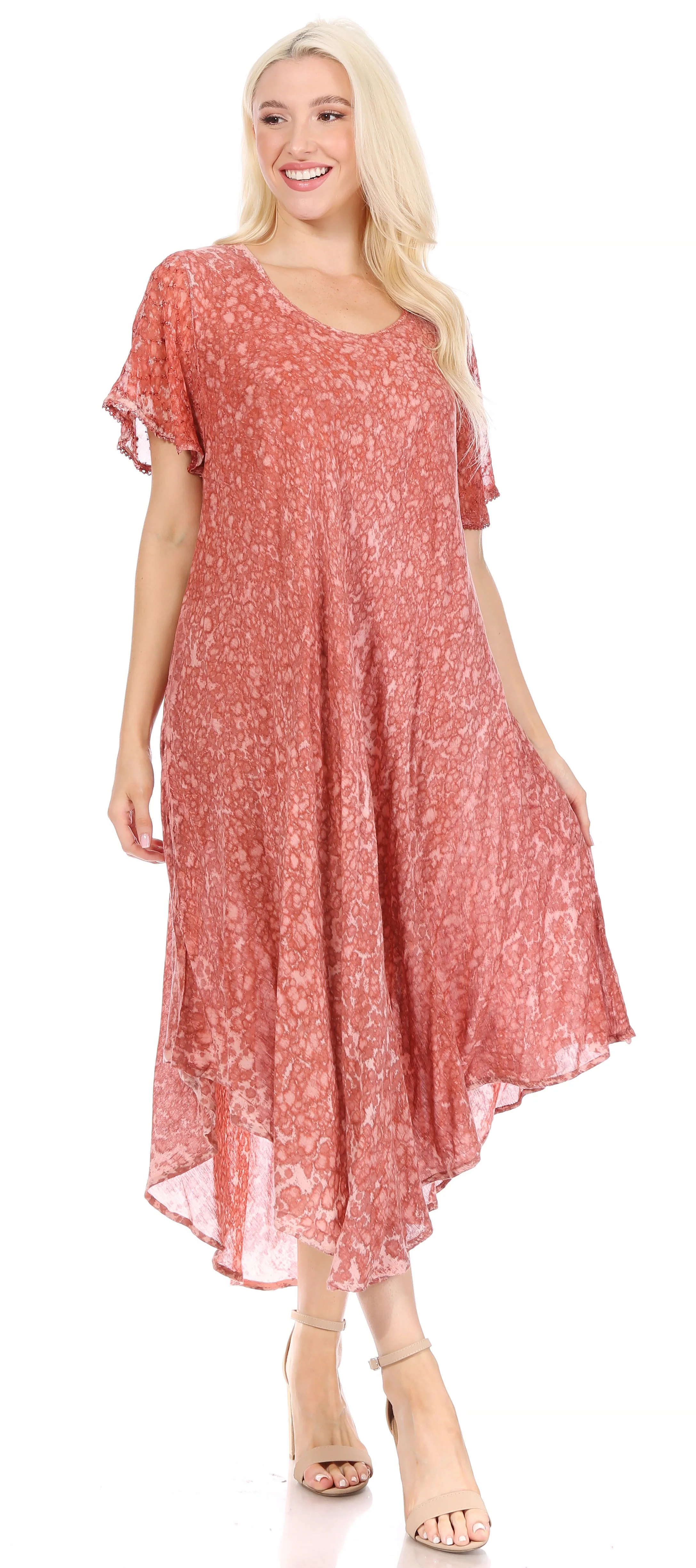 Sakkas Lila Freckled Dyed Cap Sleeve Scoopneck Long Caftan Dress / Cover Up - Image 15
