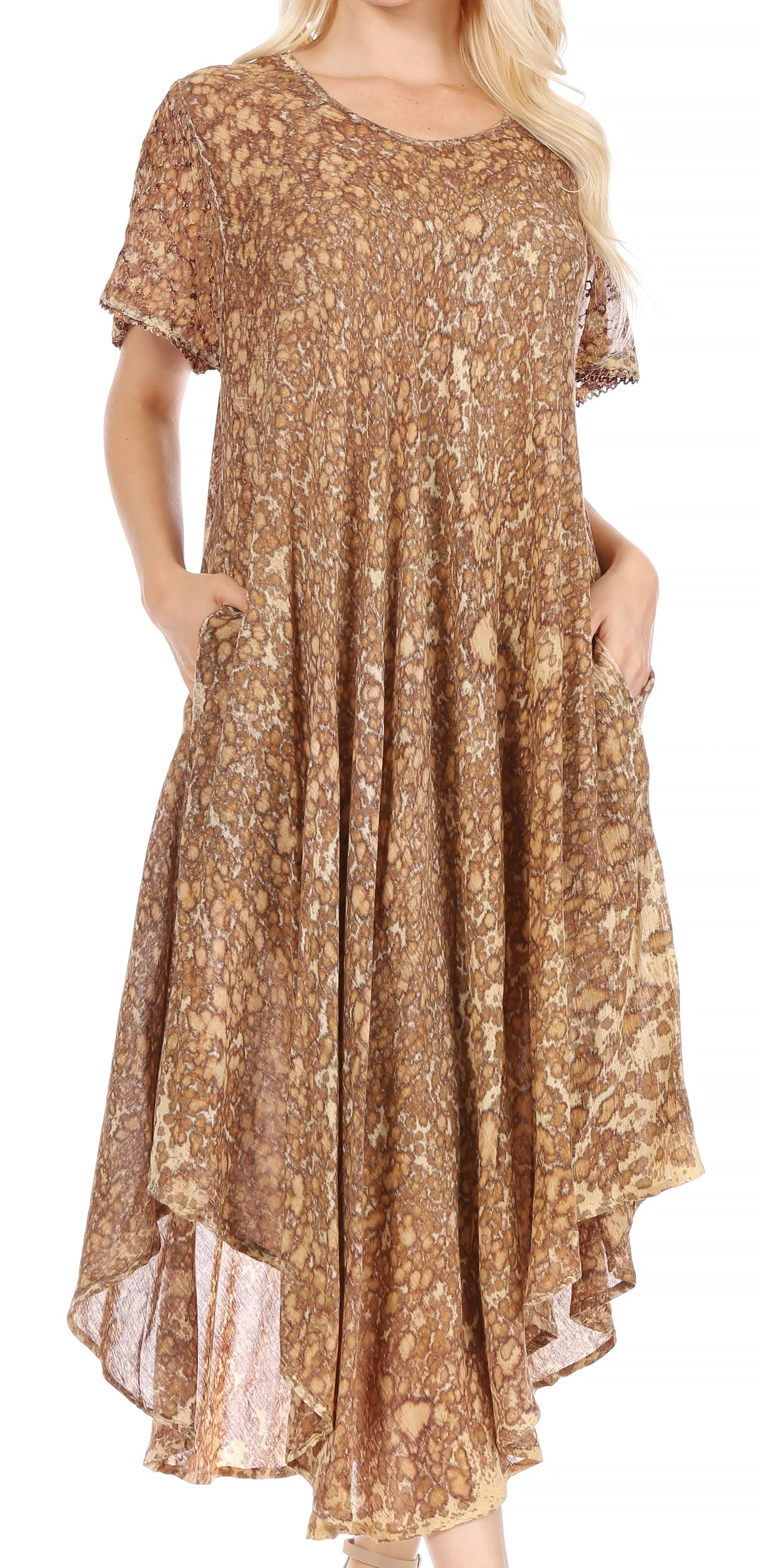 Sakkas Lila Freckled Dyed Cap Sleeve Scoopneck Long Caftan Dress / Cover Up - Image 26