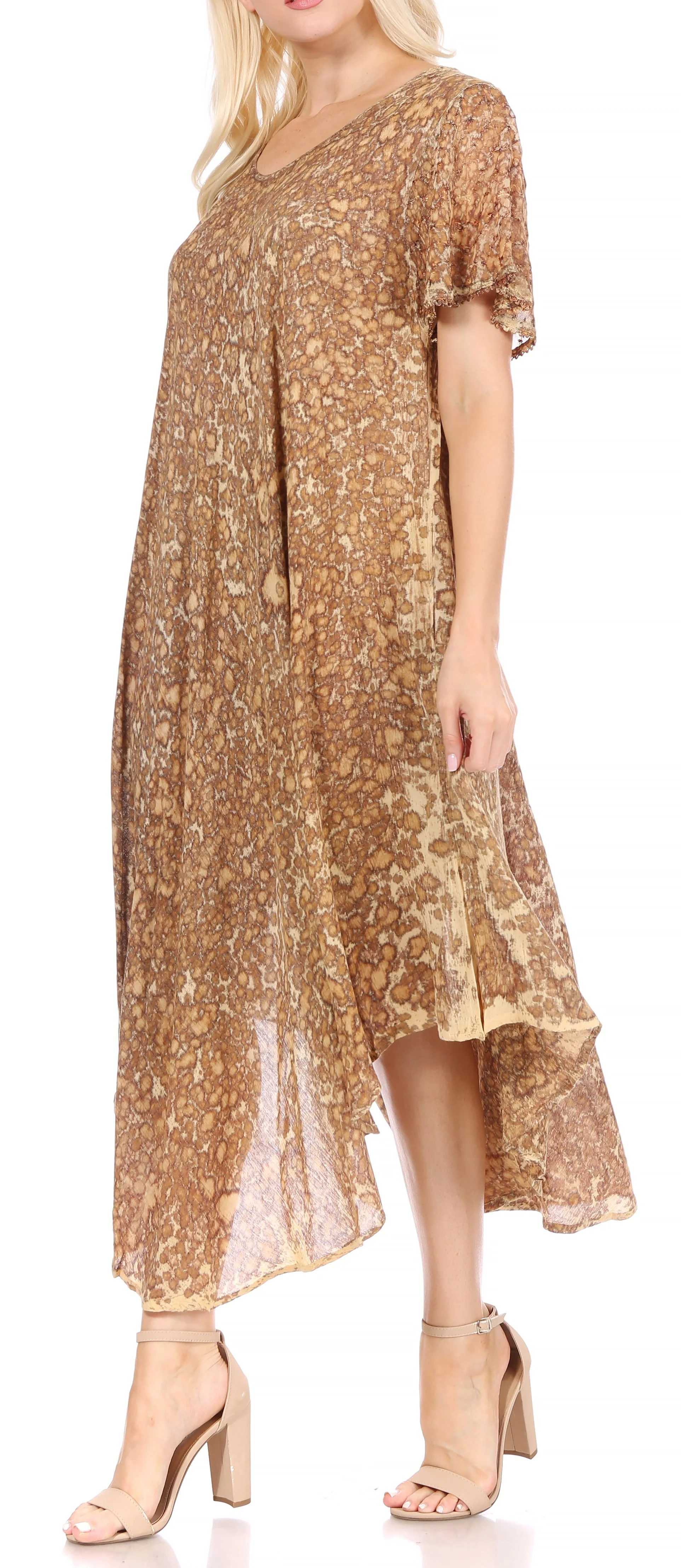Sakkas Lila Freckled Dyed Cap Sleeve Scoopneck Long Caftan Dress / Cover Up - Image 28