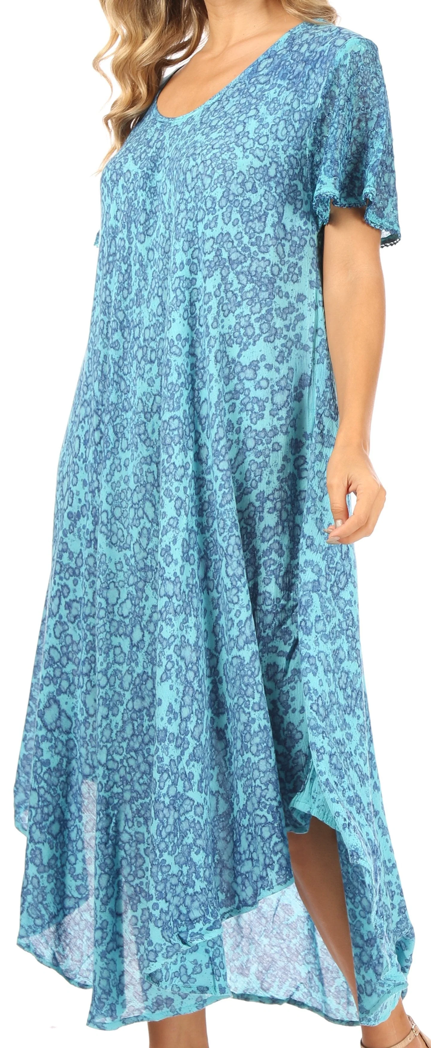 Sakkas Lila Freckled Dyed Cap Sleeve Scoopneck Long Caftan Dress / Cover Up - Image 33