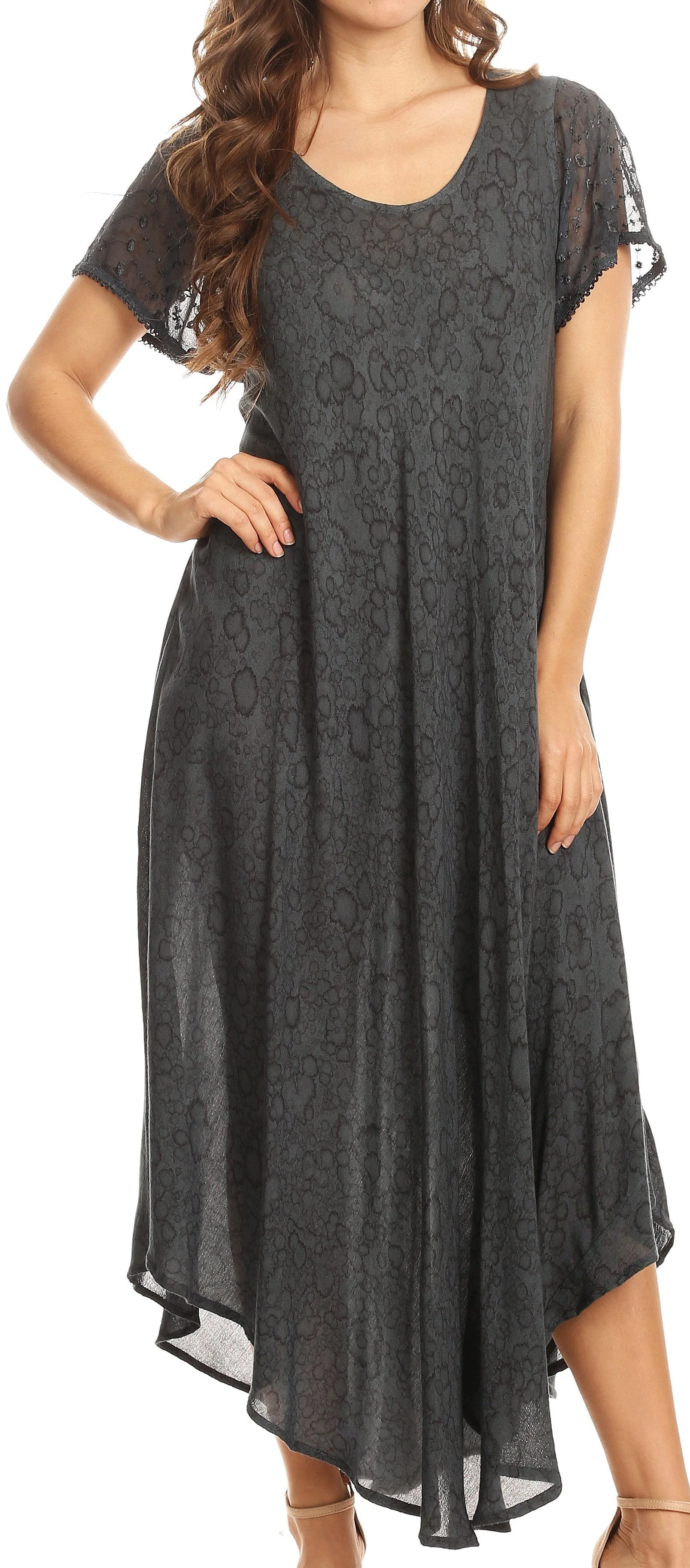 Sakkas Lila Freckled Dyed Cap Sleeve Scoopneck Long Caftan Dress / Cover Up - Image 36