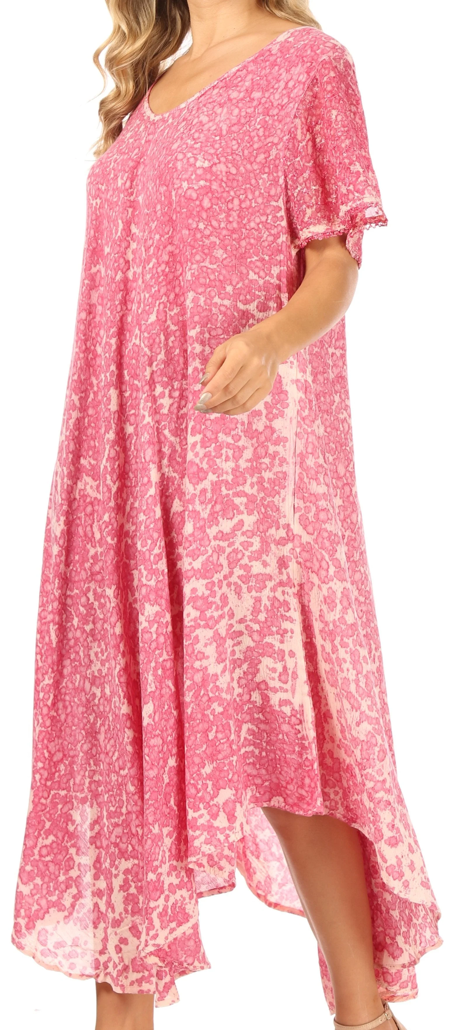 Sakkas Lila Freckled Dyed Cap Sleeve Scoopneck Long Caftan Dress / Cover Up - Image 4