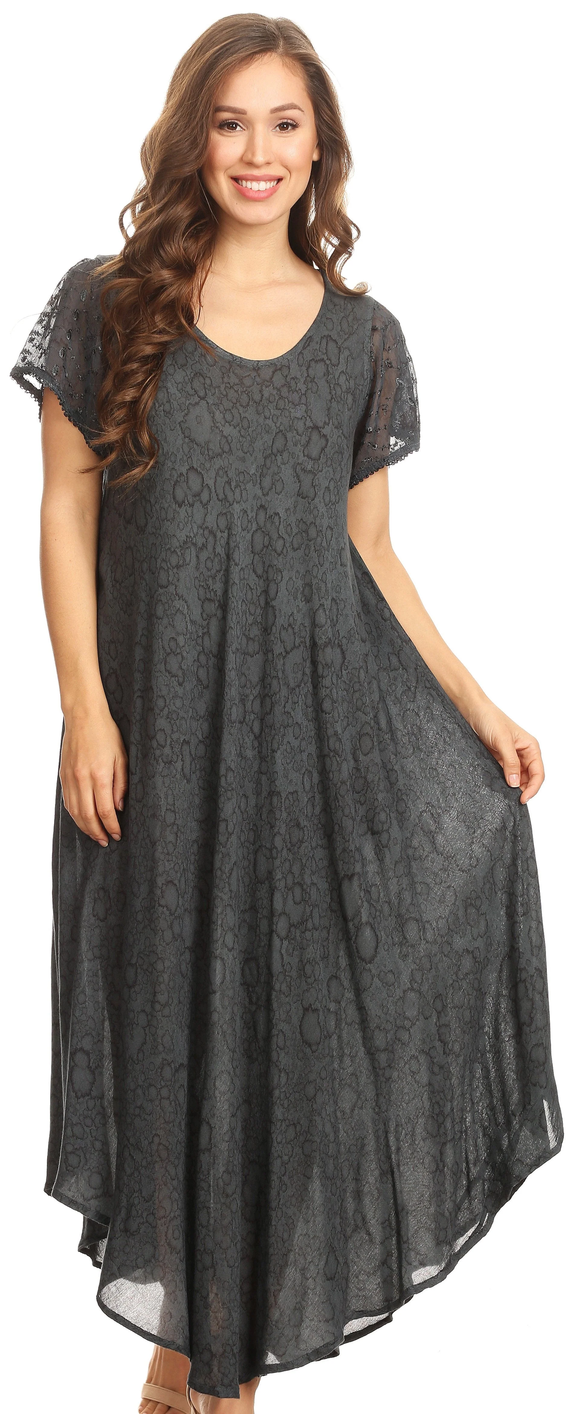 Sakkas Lila Freckled Dyed Cap Sleeve Scoopneck Long Caftan Dress / Cover Up - Image 40