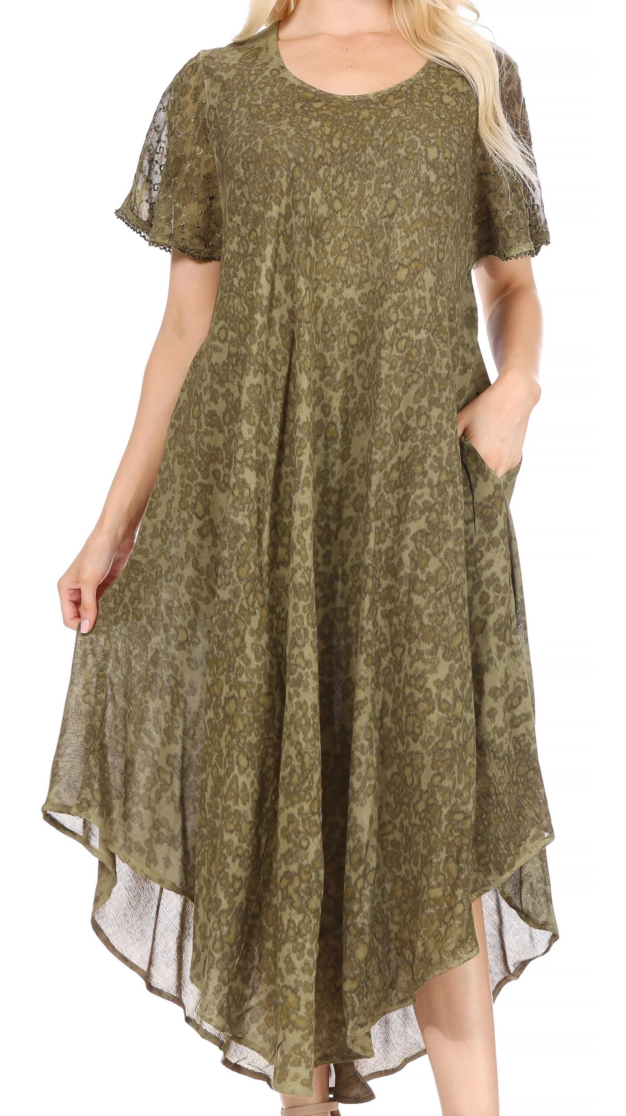 Sakkas Lila Freckled Dyed Cap Sleeve Scoopneck Long Caftan Dress / Cover Up - Image 41